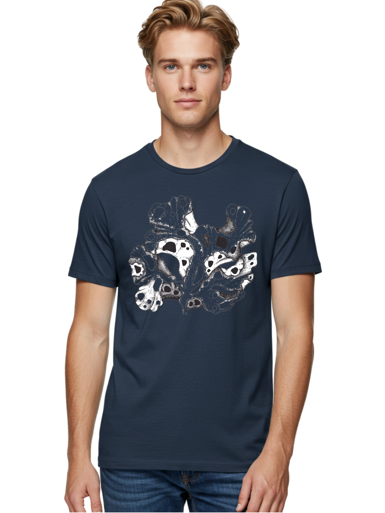 Splat-Art Men'S Graphic Tee, 100% Cotton, Comfortable Casual Summer Wear, Machine Washable, Abstract Skull, Organic Shapes, Surreal Art, Fantasy Design, Mysterious Graphics, Dark And Moody Atmosphere, Complex Patterns, Aad760 28