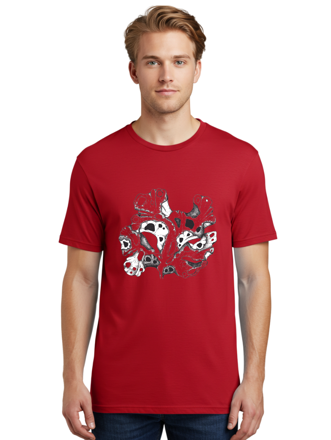 Splat-Art Men'S Graphic Tee, 100% Cotton, Comfortable Casual Summer Wear, Machine Washable, Abstract Skull, Organic Shapes, Surreal Art, Fantasy Design, Mysterious Graphics, Dark And Moody Atmosphere, Complex Patterns, Aad760 22