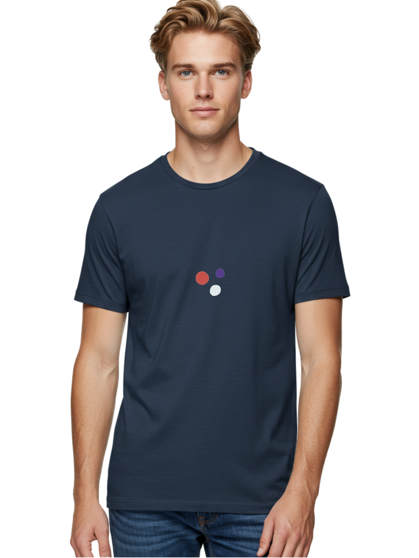 Three-Colored-Circles Men'S Graphic Tee, 100% Cotton, Comfortable Casual Summer Wear, Machine Washable, Three Circles, Red Circle, Purple Circle, White Circle, Simple Graphics, Minimalist Design, Bold Colors, Graphic Elements Aad768 6