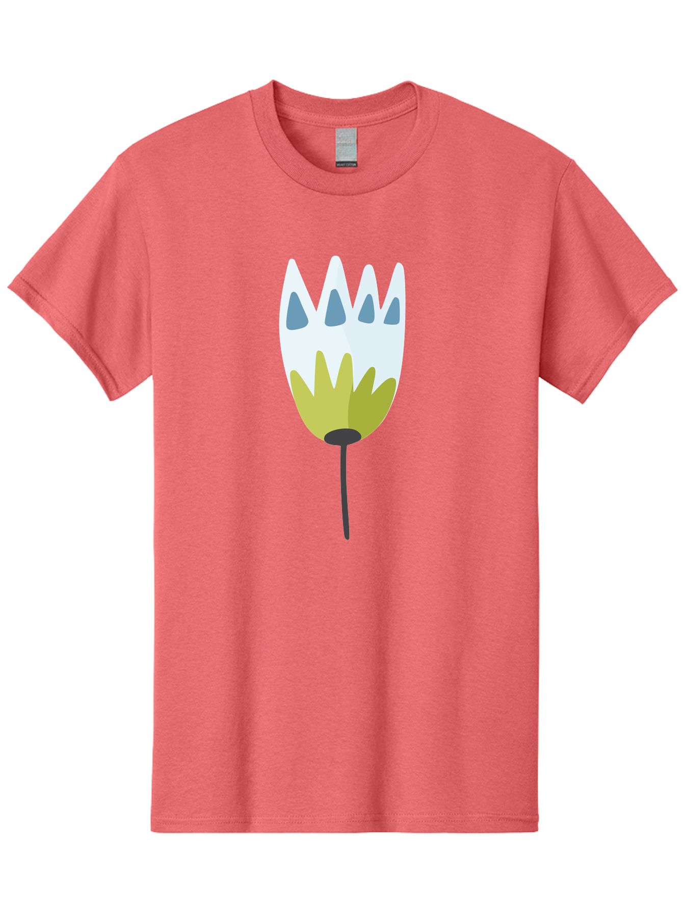 Tulip Men'S Graphic Tee, 100% Cotton, Comfortable Casual Summer Wear, Machine Washable, Stylized Tulip, White Petals, Yellow Center, Blue Teardrop Shapes, Simple Illustration, Spring Flower, Minimalist Design, Floral Graphic Aad770 1