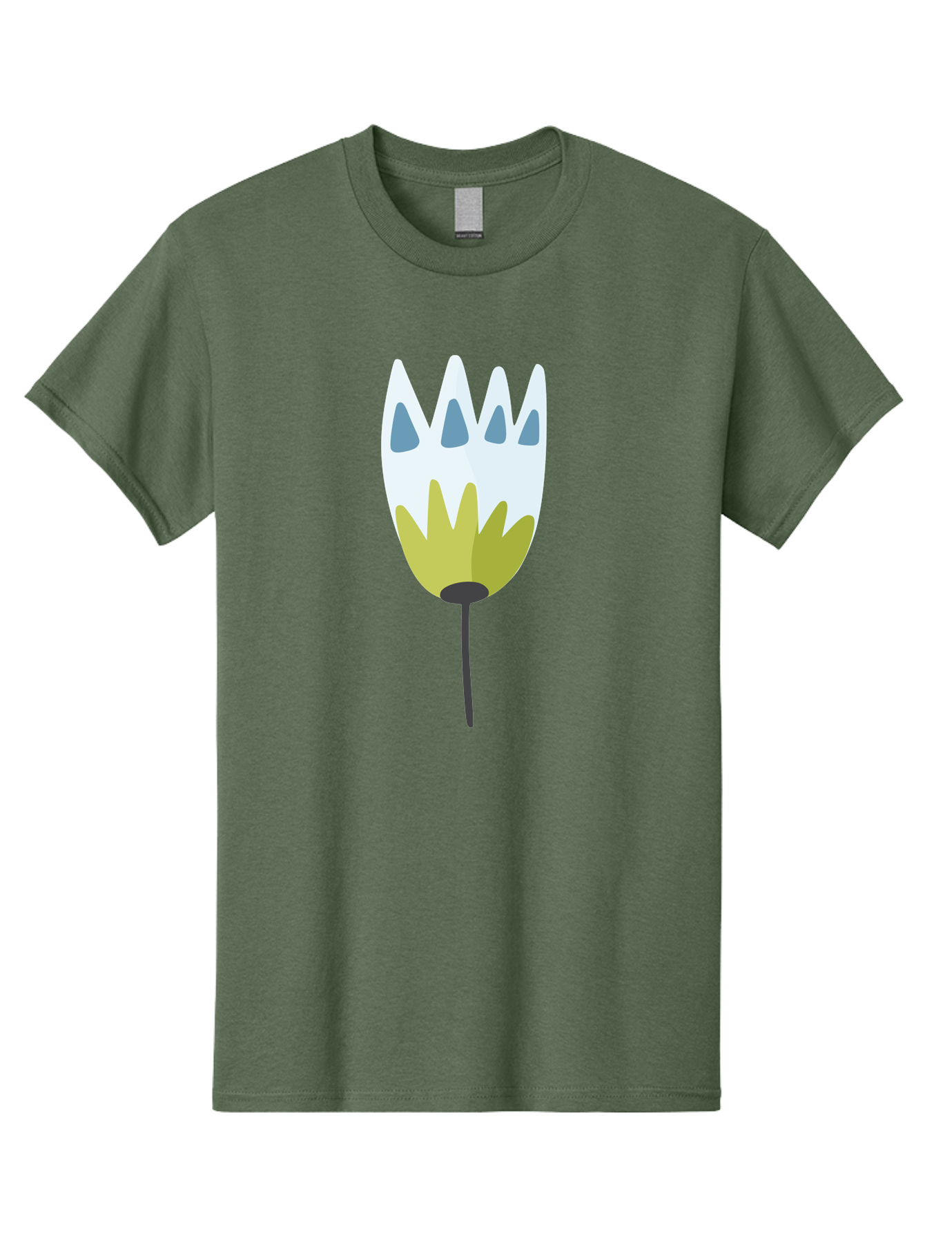 Tulip Men'S Graphic Tee, 100% Cotton, Comfortable Casual Summer Wear, Machine Washable, Stylized Tulip, White Petals, Yellow Center, Blue Teardrop Shapes, Simple Illustration, Spring Flower, Minimalist Design, Floral Graphic Aad770 19