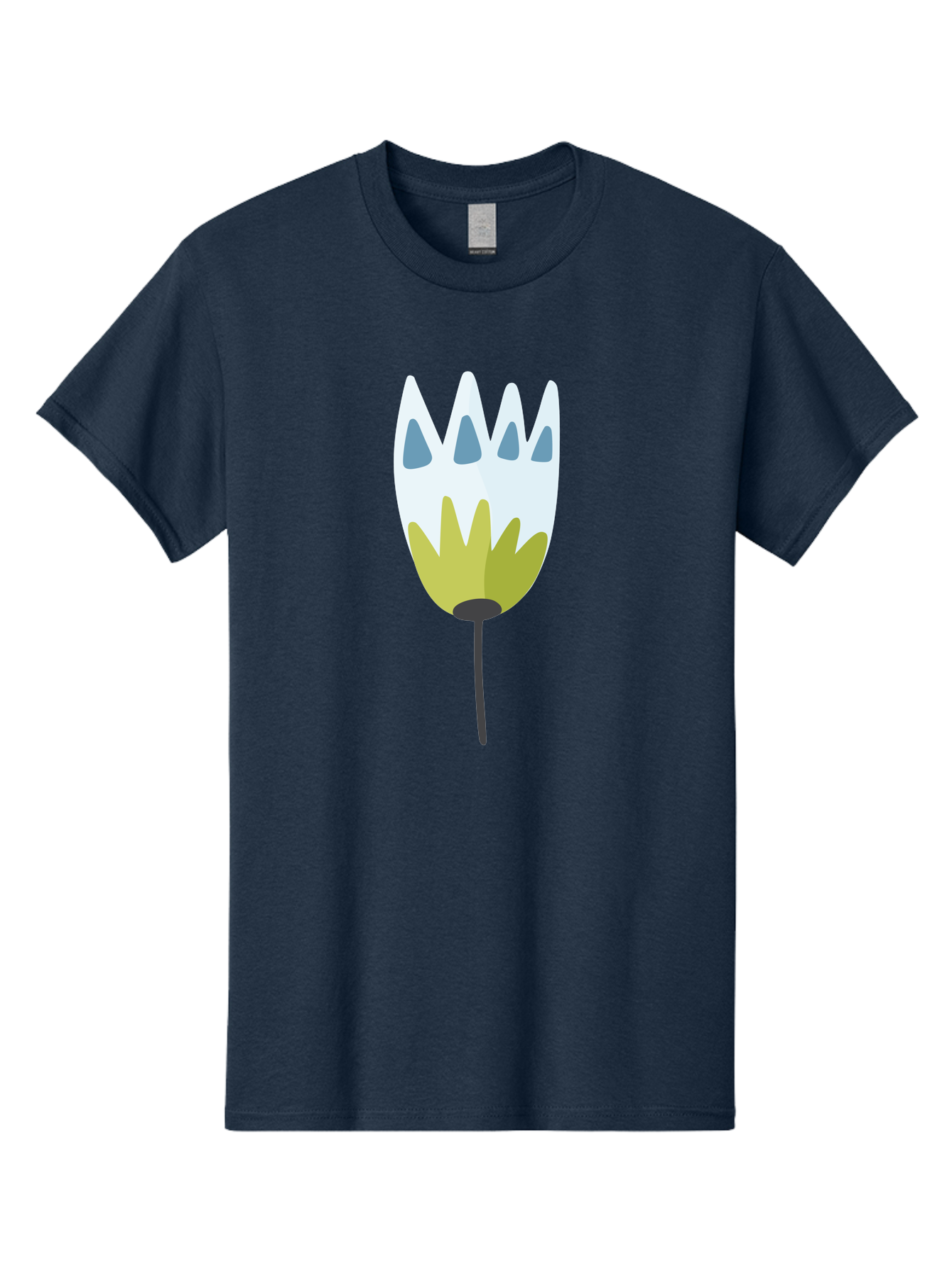 Tulip Men'S Graphic Tee, 100% Cotton, Comfortable Casual Summer Wear, Machine Washable, Stylized Tulip, White Petals, Yellow Center, Blue Teardrop Shapes, Simple Illustration, Spring Flower, Minimalist Design, Floral Graphic Aad770 29