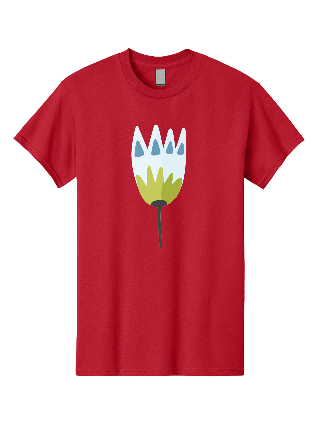 Tulip Men'S Graphic Tee, 100% Cotton, Comfortable Casual Summer Wear, Machine Washable, Stylized Tulip, White Petals, Yellow Center, Blue Teardrop Shapes, Simple Illustration, Spring Flower, Minimalist Design, Floral Graphic Aad770 21