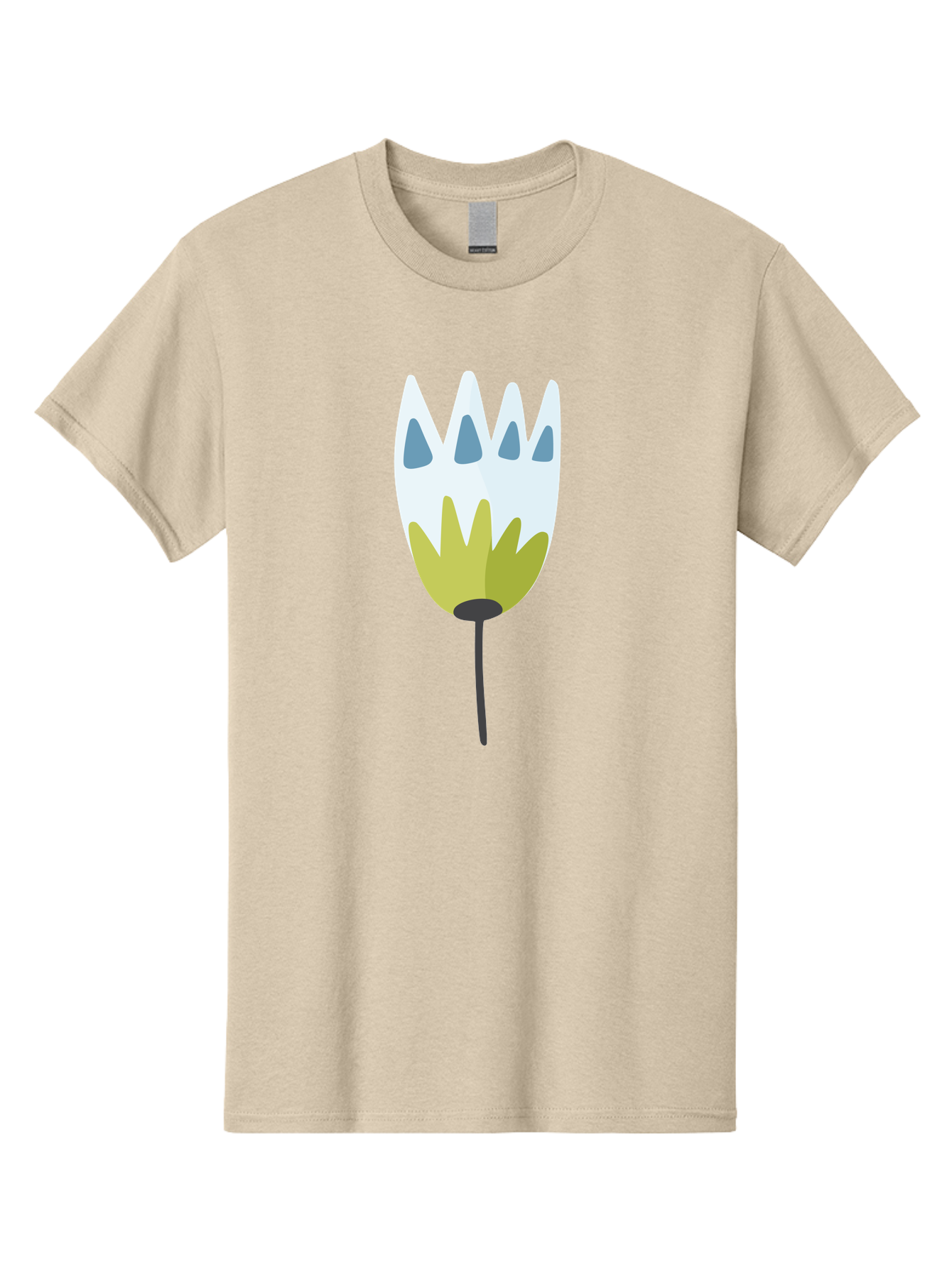 Tulip Men'S Graphic Tee, 100% Cotton, Comfortable Casual Summer Wear, Machine Washable, Stylized Tulip, White Petals, Yellow Center, Blue Teardrop Shapes, Simple Illustration, Spring Flower, Minimalist Design, Floral Graphic Aad770 23