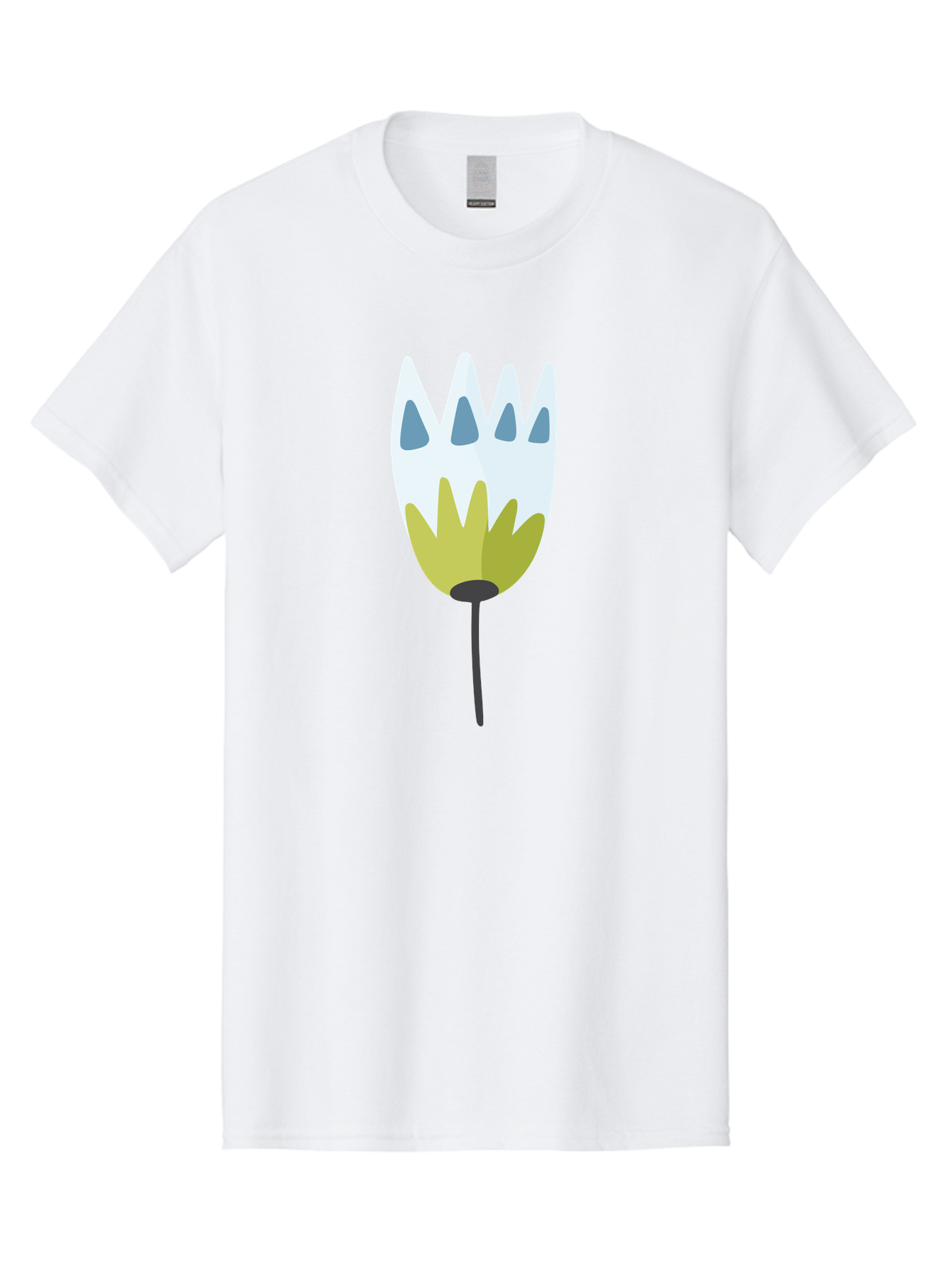 Tulip Men'S Graphic Tee, 100% Cotton, Comfortable Casual Summer Wear, Machine Washable, Stylized Tulip, White Petals, Yellow Center, Blue Teardrop Shapes, Simple Illustration, Spring Flower, Minimalist Design, Floral Graphic Aad770 11