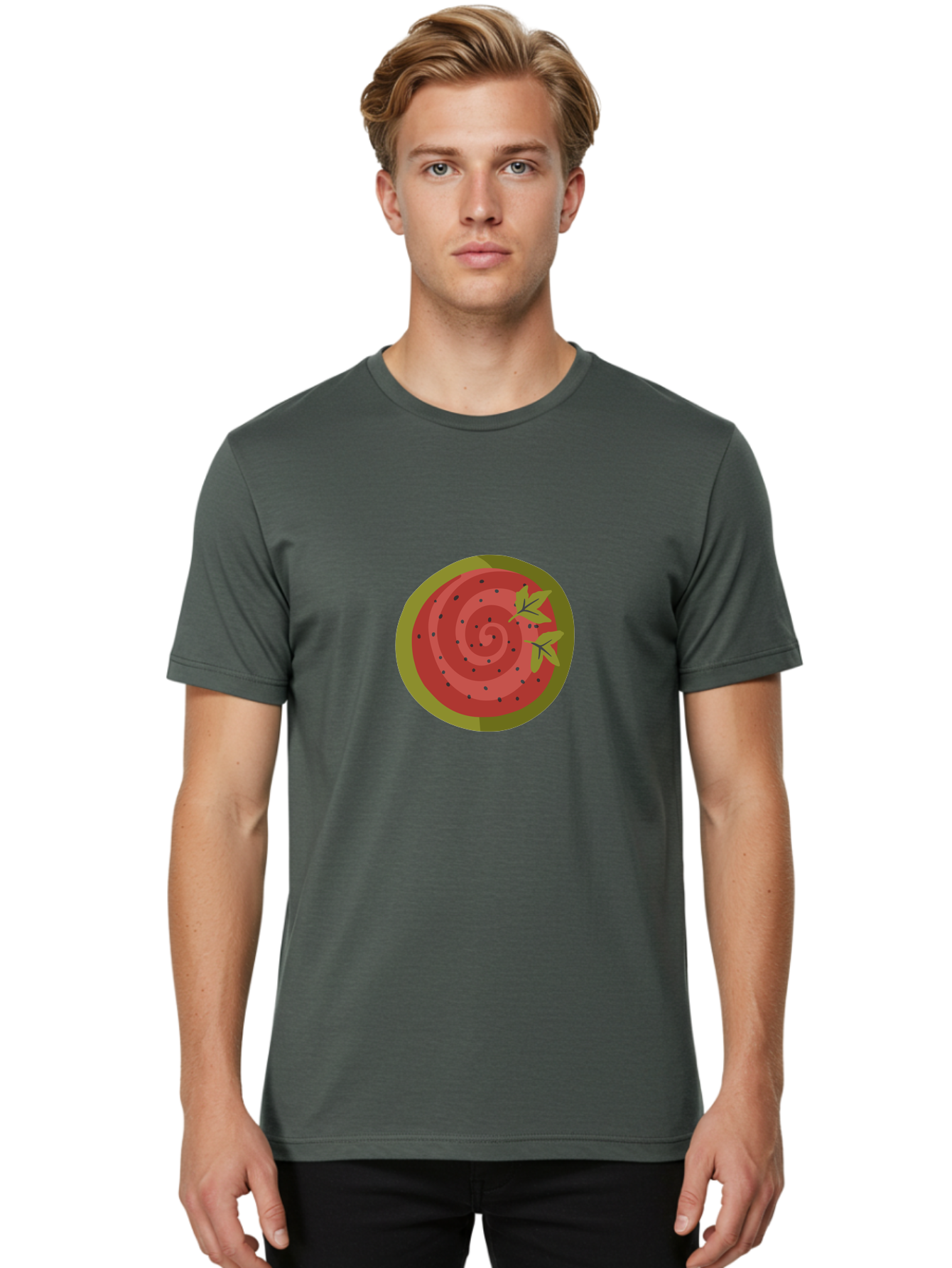 Watermelon-Slice Men'S Graphic Tee, 100% Cotton, Comfortable Casual Summer Wear, Machine Washable, Watermelon Slice, Red Fruit, Green Leaves, Black Seeds, Summer Snack, Refreshing Treat, Sweet Juice, Ripe Melon Aad772 4