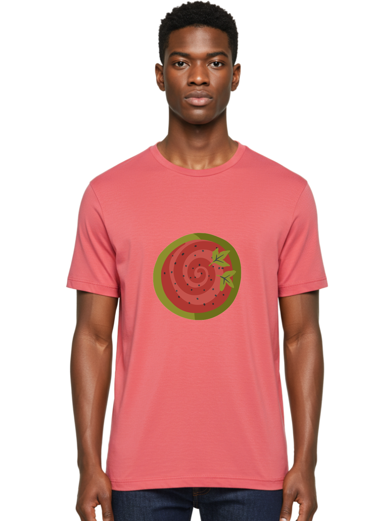 Watermelon-Slice Men'S Graphic Tee, 100% Cotton, Comfortable Casual Summer Wear, Machine Washable, Watermelon Slice, Red Fruit, Green Leaves, Black Seeds, Summer Snack, Refreshing Treat, Sweet Juice, Ripe Melon Aad772 12