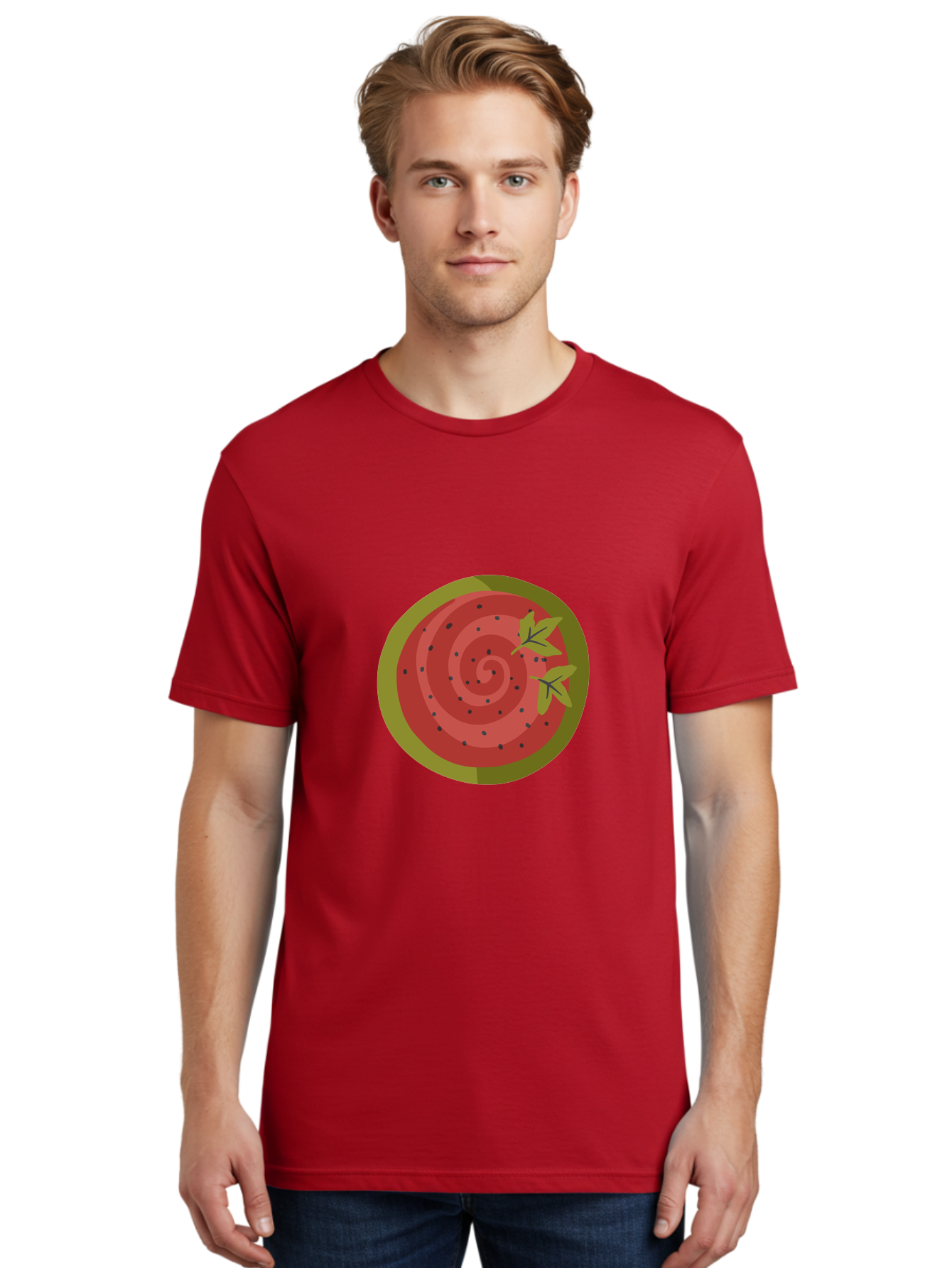 Watermelon-Slice Men'S Graphic Tee, 100% Cotton, Comfortable Casual Summer Wear, Machine Washable, Watermelon Slice, Red Fruit, Green Leaves, Black Seeds, Summer Snack, Refreshing Treat, Sweet Juice, Ripe Melon Aad772 6