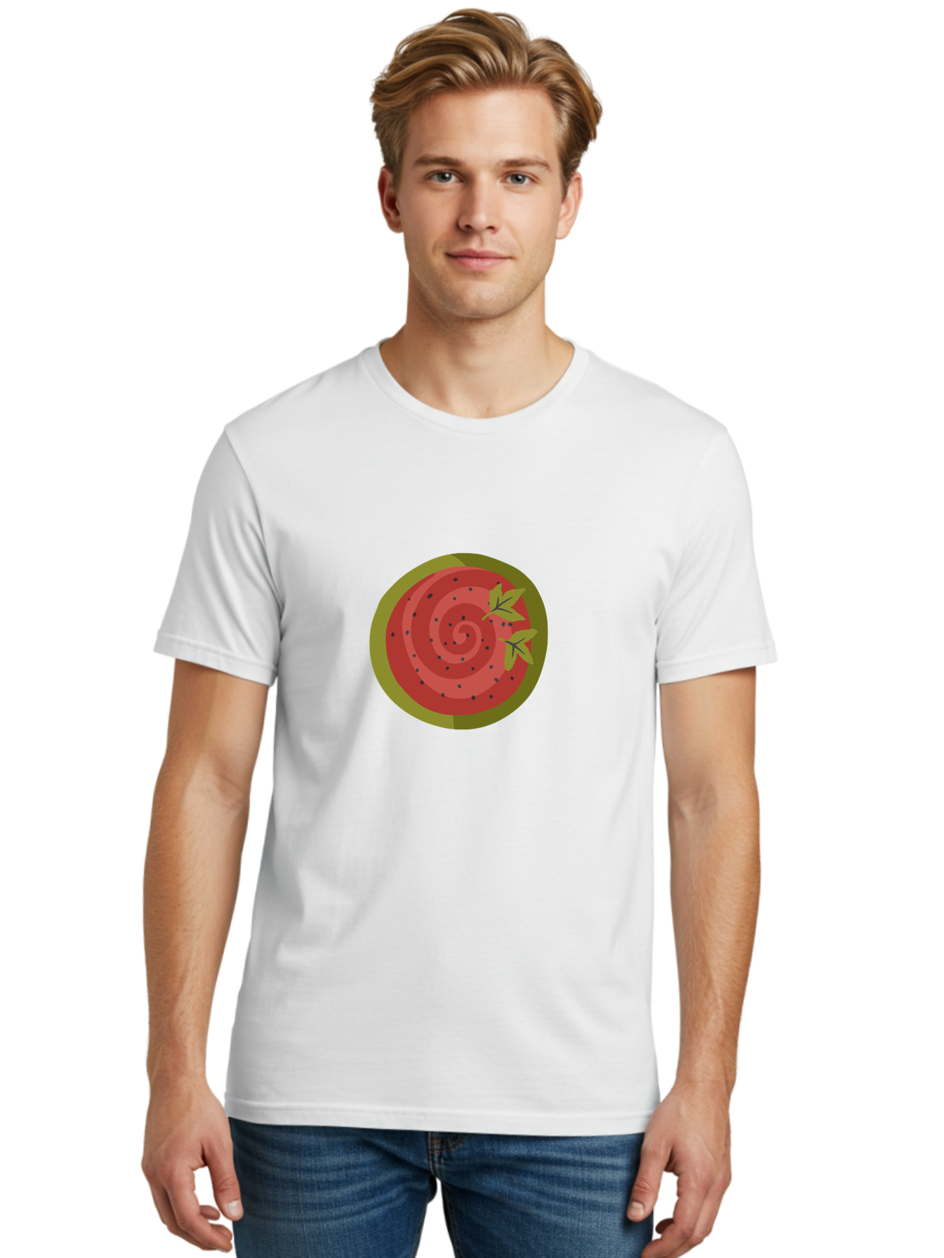 Watermelon-Slice Men'S Graphic Tee, 100% Cotton, Comfortable Casual Summer Wear, Machine Washable, Watermelon Slice, Red Fruit, Green Leaves, Black Seeds, Summer Snack, Refreshing Treat, Sweet Juice, Ripe Melon Aad772 2