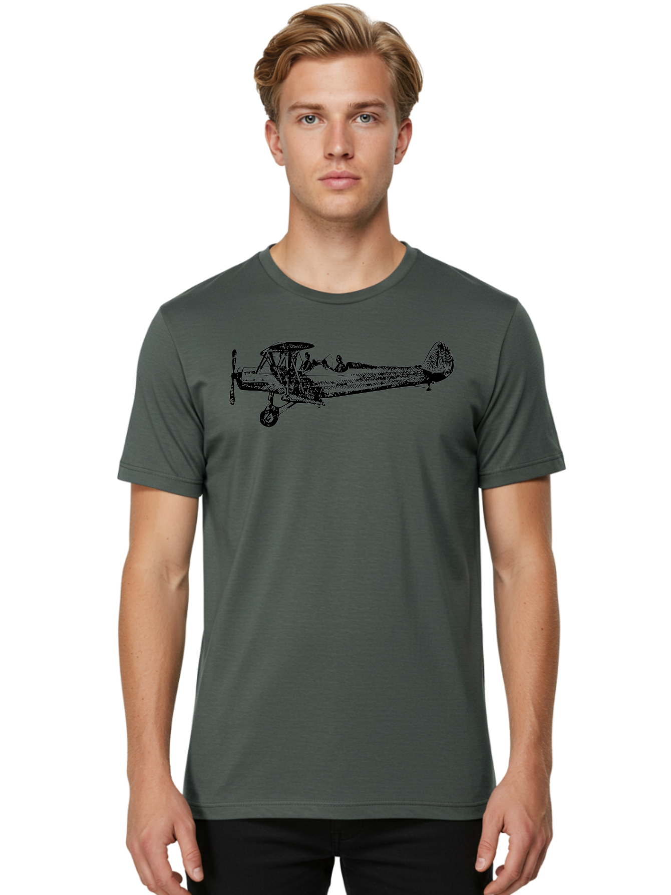 Biplane-3 Men'S Graphic Tee, 100% Cotton, Comfortable Casual Summer Wear, Machine Washable, Vintage Biplane, Classic Aircraft, Historical Aviation, Biplane Illustration, Pilot, Propeller Plane, Old Airplane, Flight, Retro Style Aad780 2