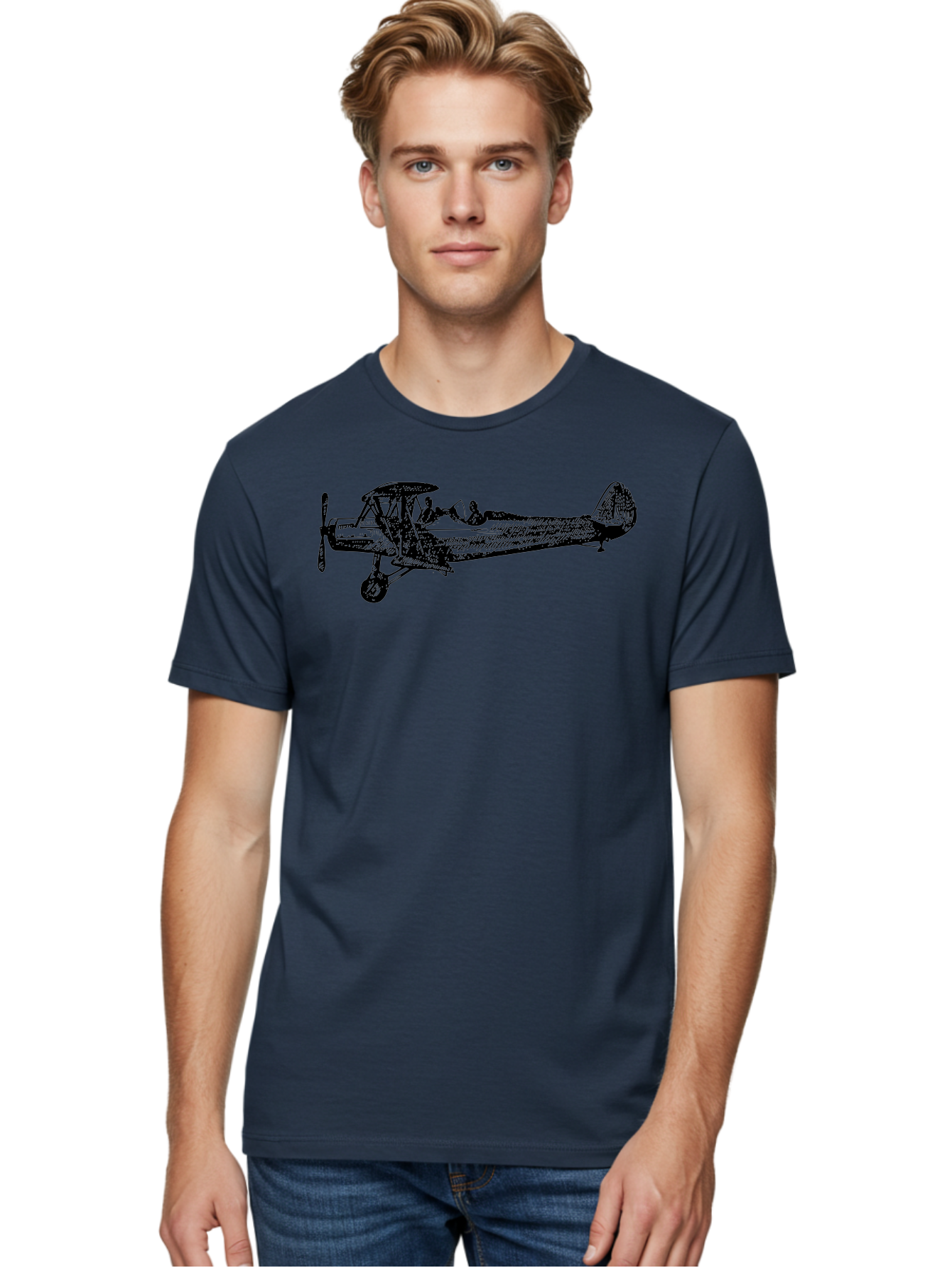 Biplane-3 Men'S Graphic Tee, 100% Cotton, Comfortable Casual Summer Wear, Machine Washable, Vintage Biplane, Classic Aircraft, Historical Aviation, Biplane Illustration, Pilot, Propeller Plane, Old Airplane, Flight, Retro Style Aad780 4