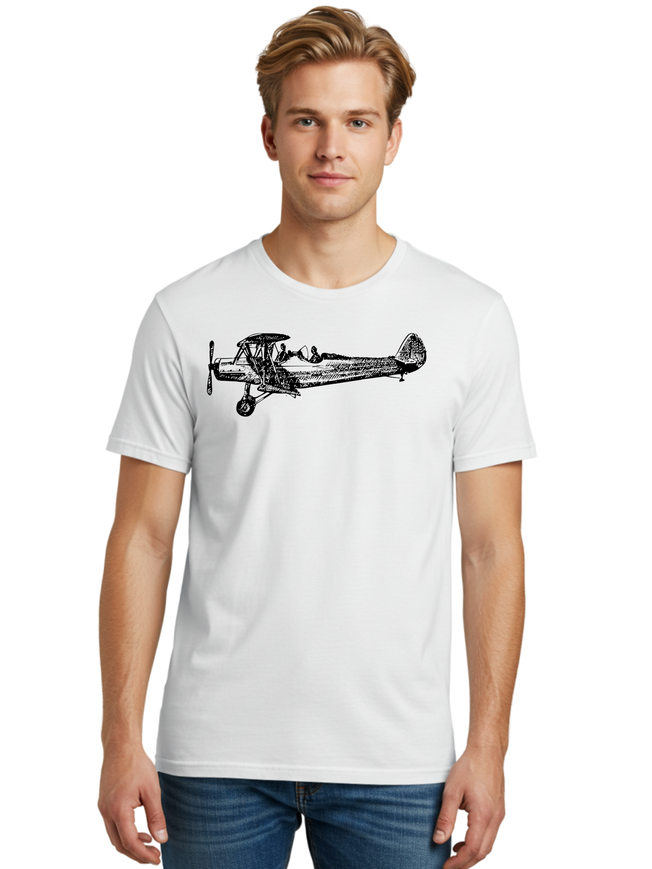 Biplane-3 Men'S Graphic Tee, 100% Cotton, Comfortable Casual Summer Wear, Machine Washable, Vintage Biplane, Classic Aircraft, Historical Aviation, Biplane Illustration, Pilot, Propeller Plane, Old Airplane, Flight, Retro Style Aad780 24