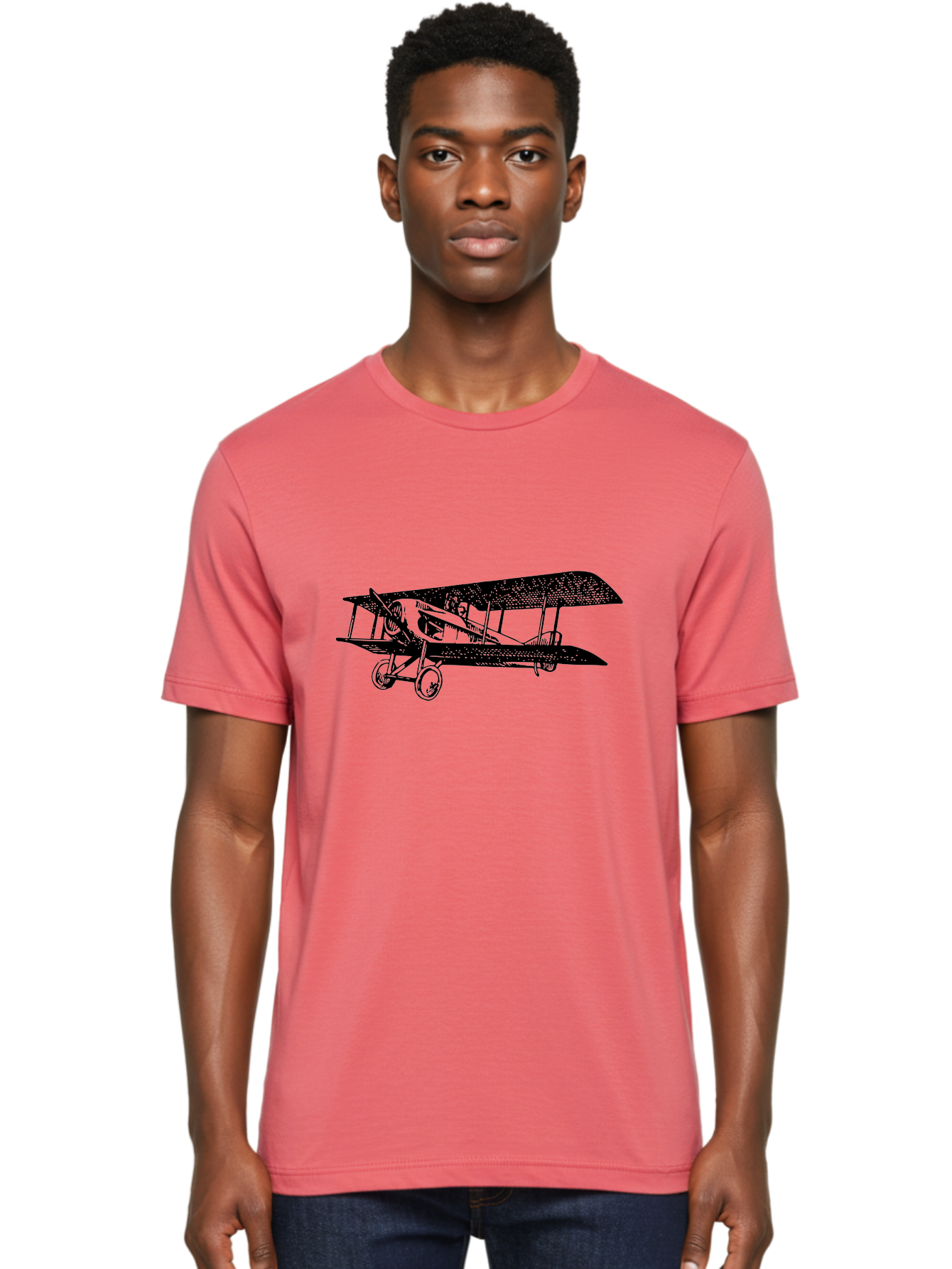 Biplane-Illustration Men'S Graphic Tee, 100% Cotton, Comfortable Casual Summer Wear, Machine Washable, Vintage Airplane, Classic Aircraft, Biplane Design, Historical Aviation, World War I, Military Aircraft, Sopwith Camel, Iconic Plane, Aad781 2