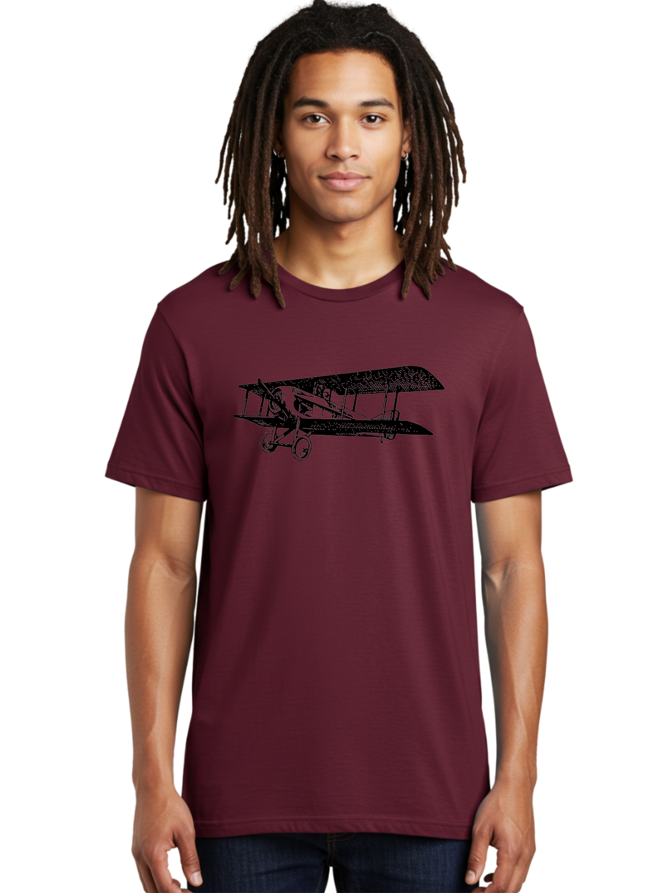 Biplane-Illustration Men'S Graphic Tee, 100% Cotton, Comfortable Casual Summer Wear, Machine Washable, Vintage Airplane, Classic Aircraft, Biplane Design, Historical Aviation, World War I, Military Aircraft, Sopwith Camel, Iconic Plane, Aad781 4