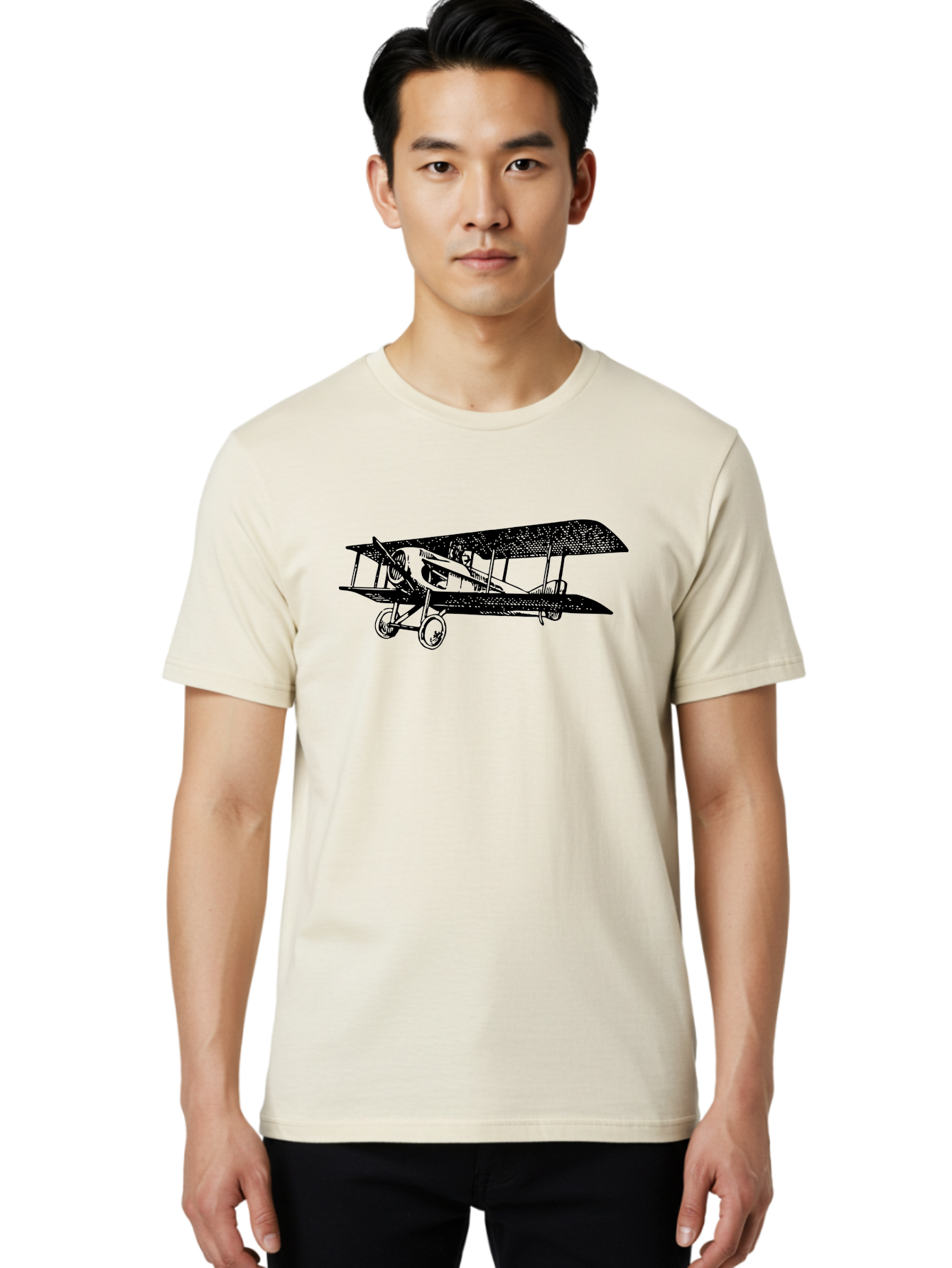 Biplane-Illustration Men'S Graphic Tee, 100% Cotton, Comfortable Casual Summer Wear, Machine Washable, Vintage Airplane, Classic Aircraft, Biplane Design, Historical Aviation, World War I, Military Aircraft, Sopwith Camel, Iconic Plane, Aad781 22