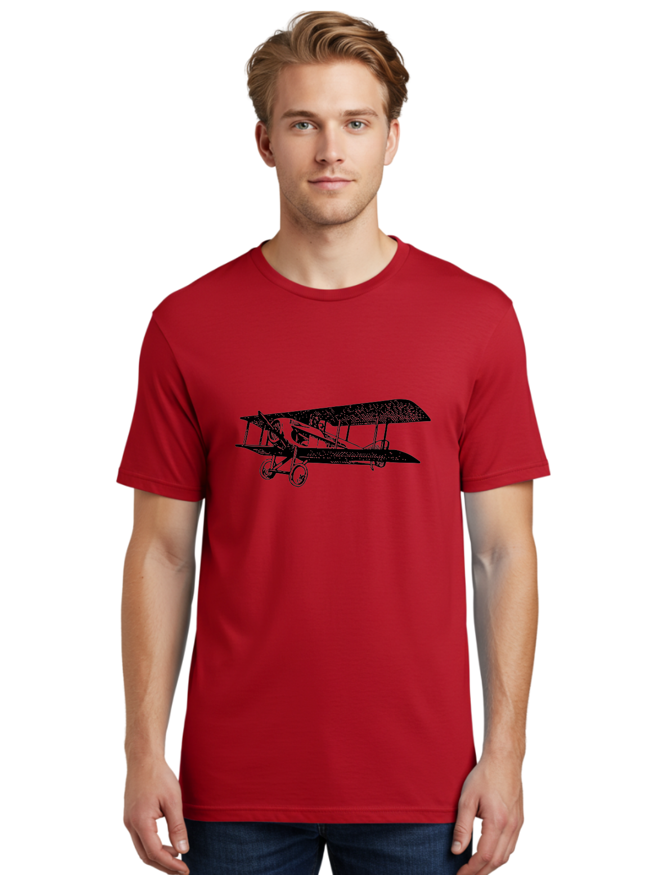 Biplane-Illustration Men'S Graphic Tee, 100% Cotton, Comfortable Casual Summer Wear, Machine Washable, Vintage Airplane, Classic Aircraft, Biplane Design, Historical Aviation, World War I, Military Aircraft, Sopwith Camel, Iconic Plane, Aad781 10