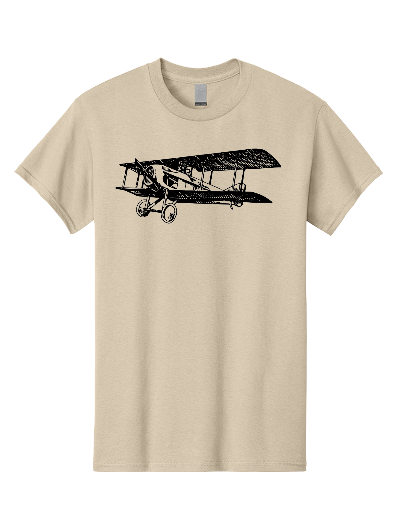 Biplane-Illustration Men'S Graphic Tee, 100% Cotton, Comfortable Casual Summer Wear, Machine Washable, Vintage Airplane, Classic Aircraft, Biplane Design, Historical Aviation, World War I, Military Aircraft, Sopwith Camel, Iconic Plane, Aad781 5
