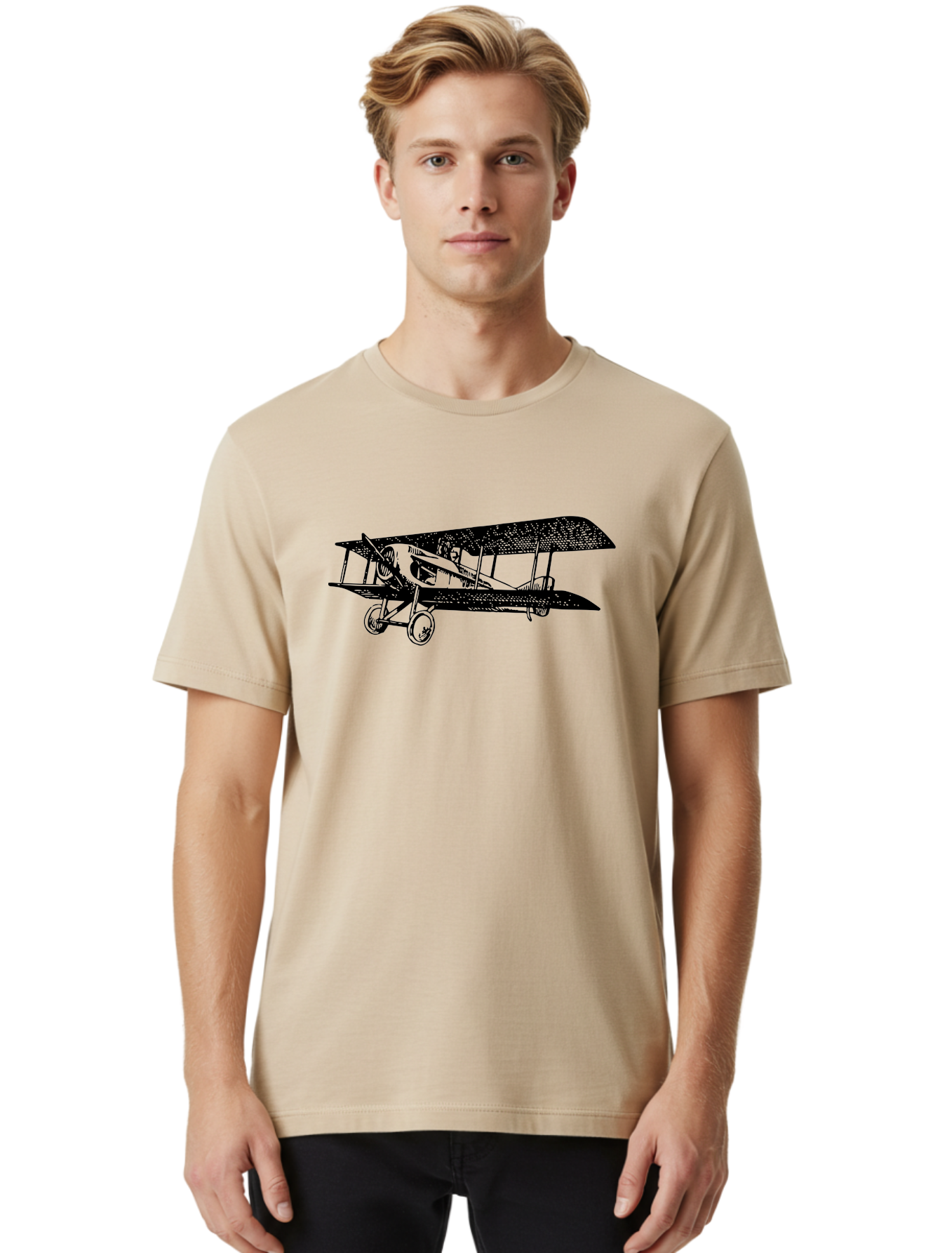 Biplane-Illustration Men'S Graphic Tee, 100% Cotton, Comfortable Casual Summer Wear, Machine Washable, Vintage Airplane, Classic Aircraft, Biplane Design, Historical Aviation, World War I, Military Aircraft, Sopwith Camel, Iconic Plane, Aad781 6