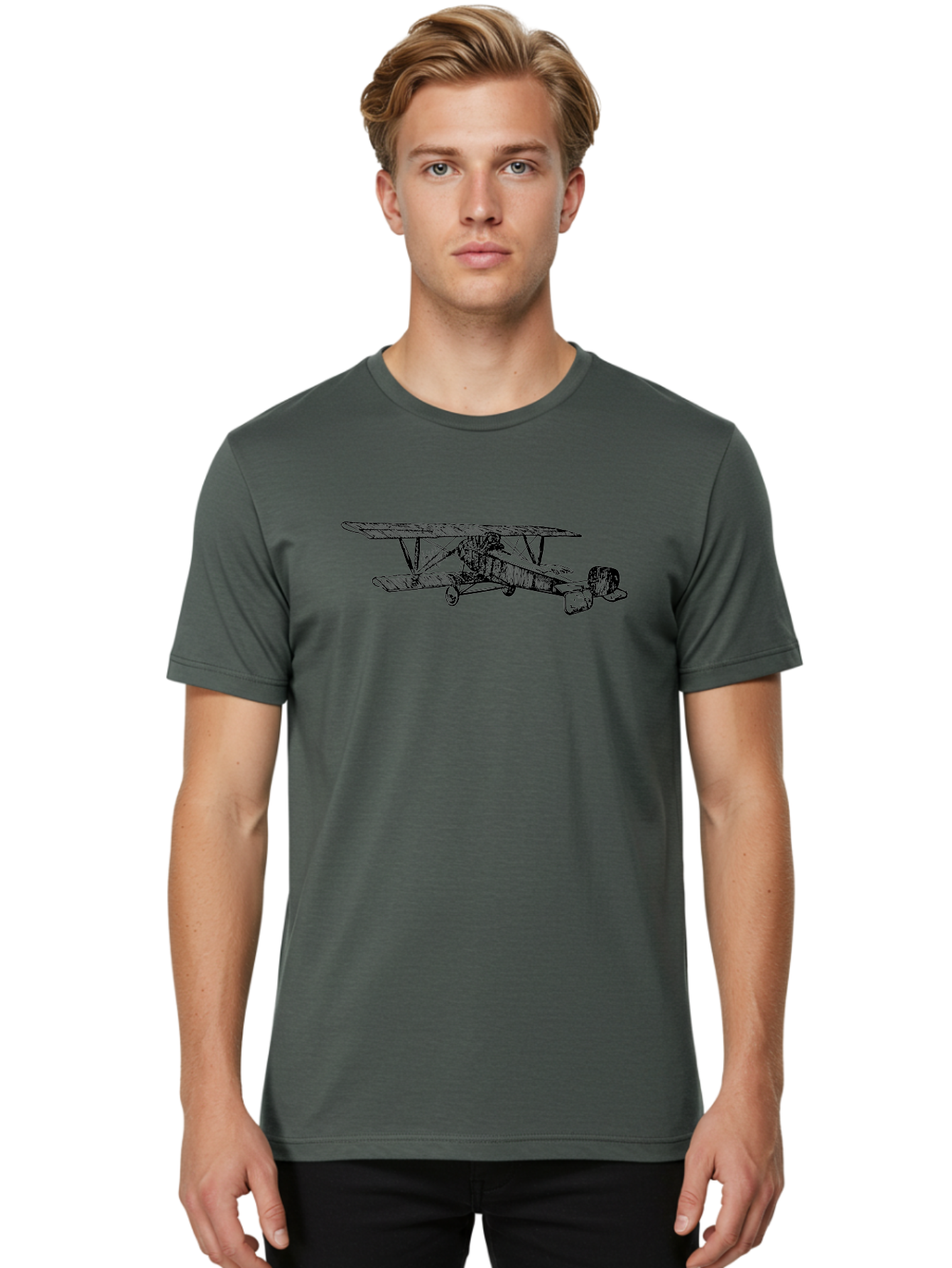 Biplane Men'S Graphic Tee, 100% Cotton, Comfortable Casual Summer Wear, Machine Washable, Vintage Airplane, Biplane Design, Sketch Art, Aviation History, Classic Aircraft, Retro Flying Machine, Nostalgic Transport Aad782 16