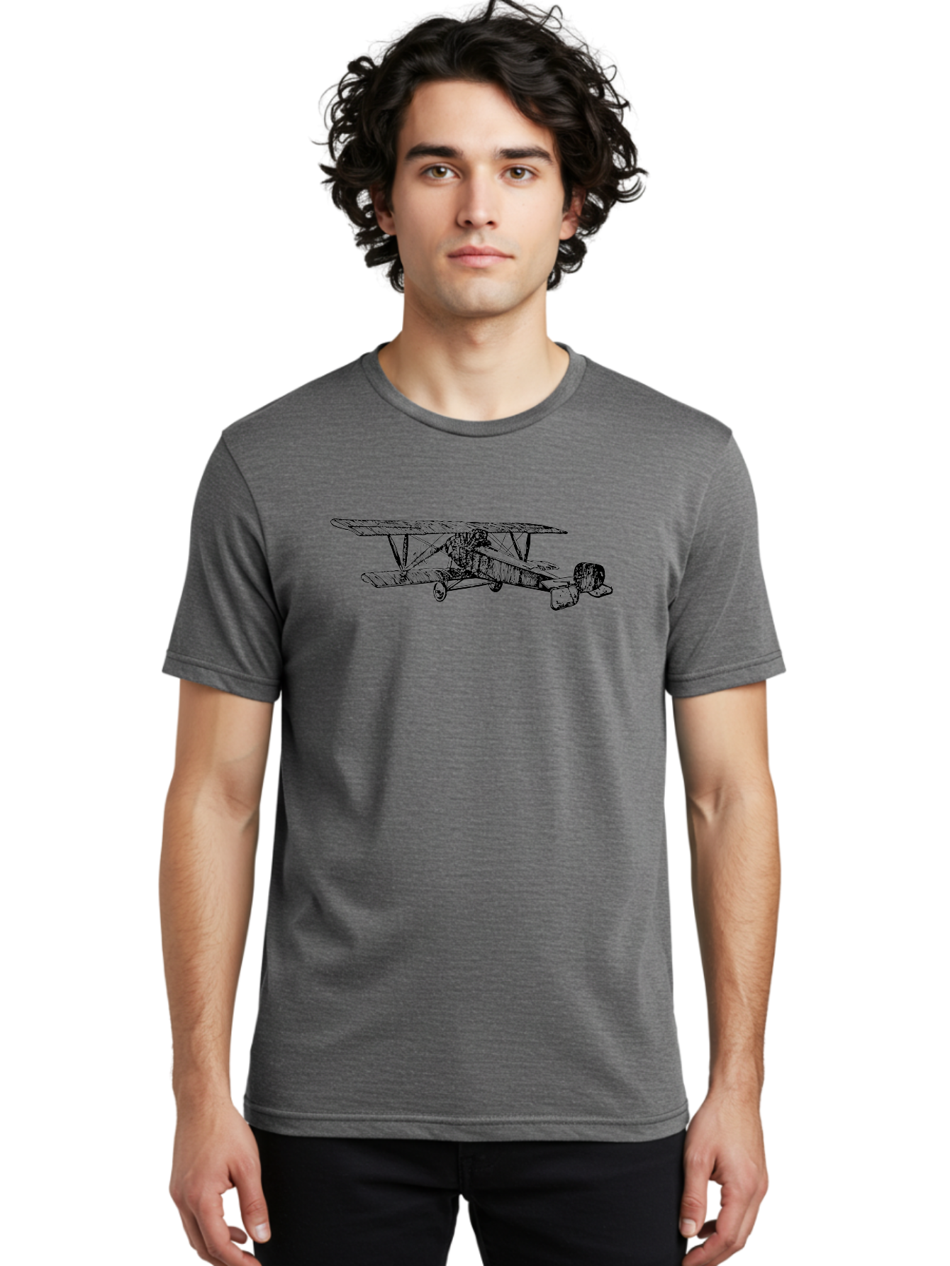 Biplane Men'S Graphic Tee, 100% Cotton, Comfortable Casual Summer Wear, Machine Washable, Vintage Airplane, Biplane Design, Sketch Art, Aviation History, Classic Aircraft, Retro Flying Machine, Nostalgic Transport Aad782 8