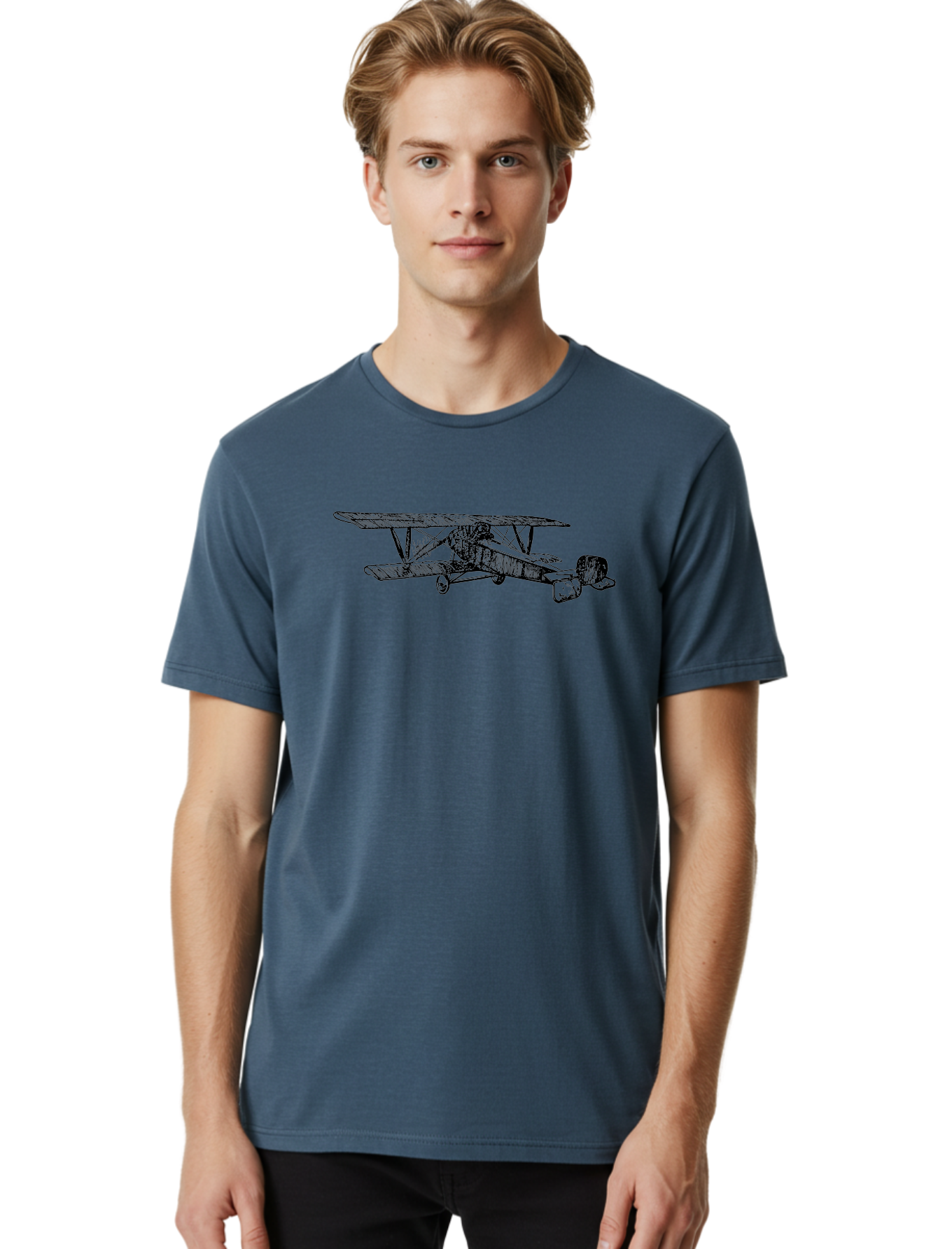 Biplane Men'S Graphic Tee, 100% Cotton, Comfortable Casual Summer Wear, Machine Washable, Vintage Airplane, Biplane Design, Sketch Art, Aviation History, Classic Aircraft, Retro Flying Machine, Nostalgic Transport Aad782 14