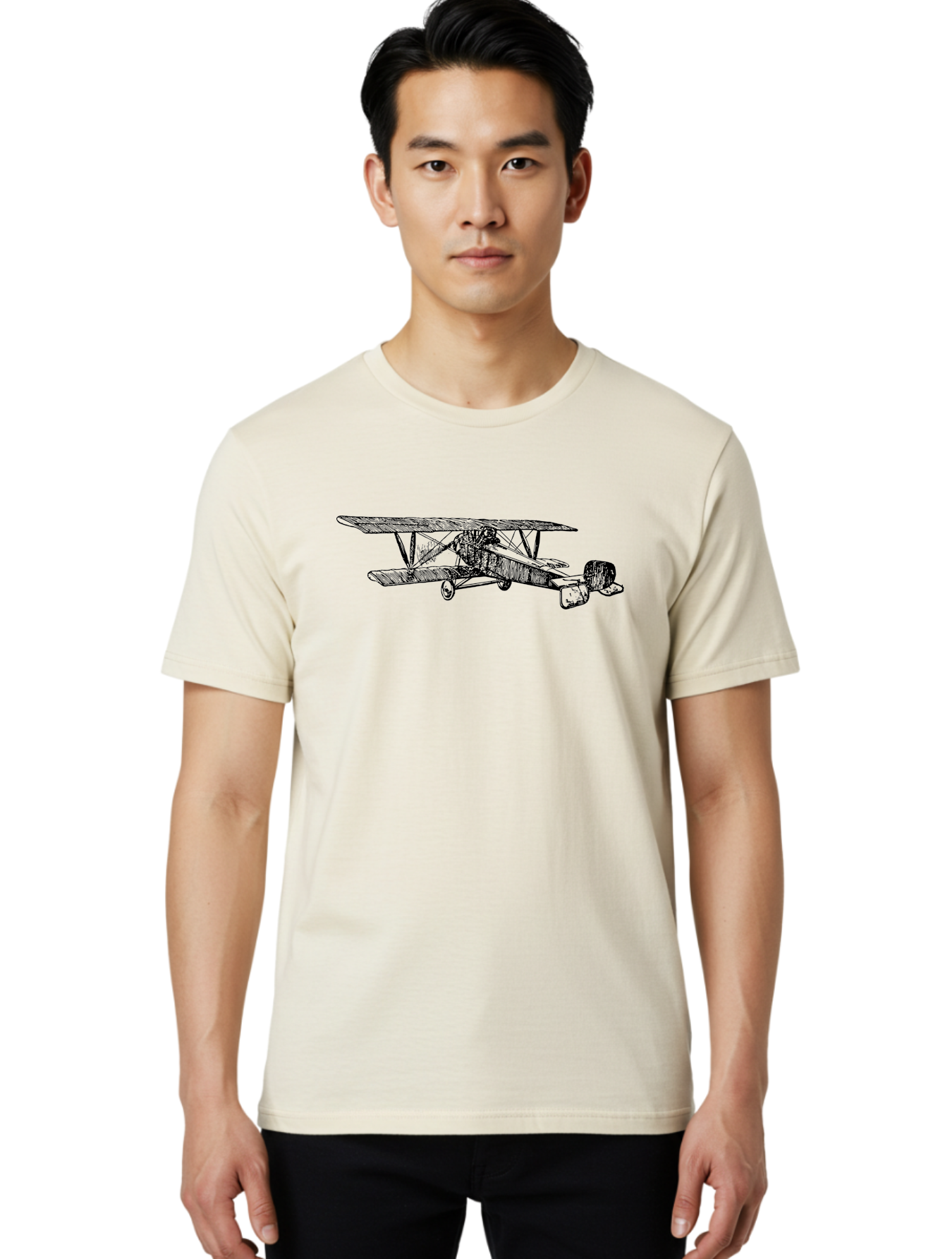 Biplane Men'S Graphic Tee, 100% Cotton, Comfortable Casual Summer Wear, Machine Washable, Vintage Airplane, Biplane Design, Sketch Art, Aviation History, Classic Aircraft, Retro Flying Machine, Nostalgic Transport Aad782 26