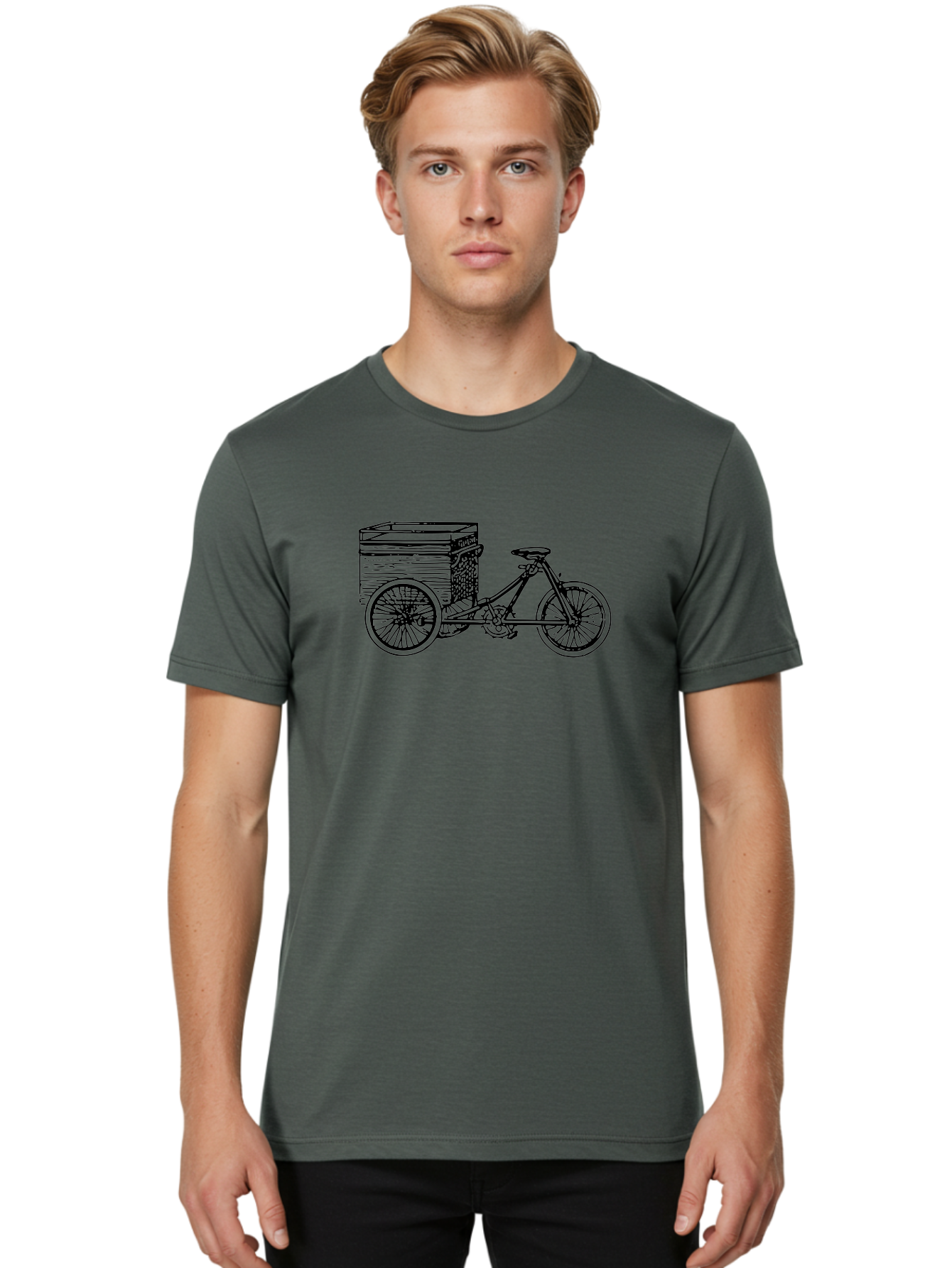 Cargobike Men'S Graphic Tee, 100% Cotton, Comfortable Casual Summer Wear, Machine Washable, Vintage Tricycle, Retro Bicycle, Goldilocks Branding, Cargo Bike, Three-Wheeled Vehicle, Nostalgic Design, Antique Bike Aad783 24