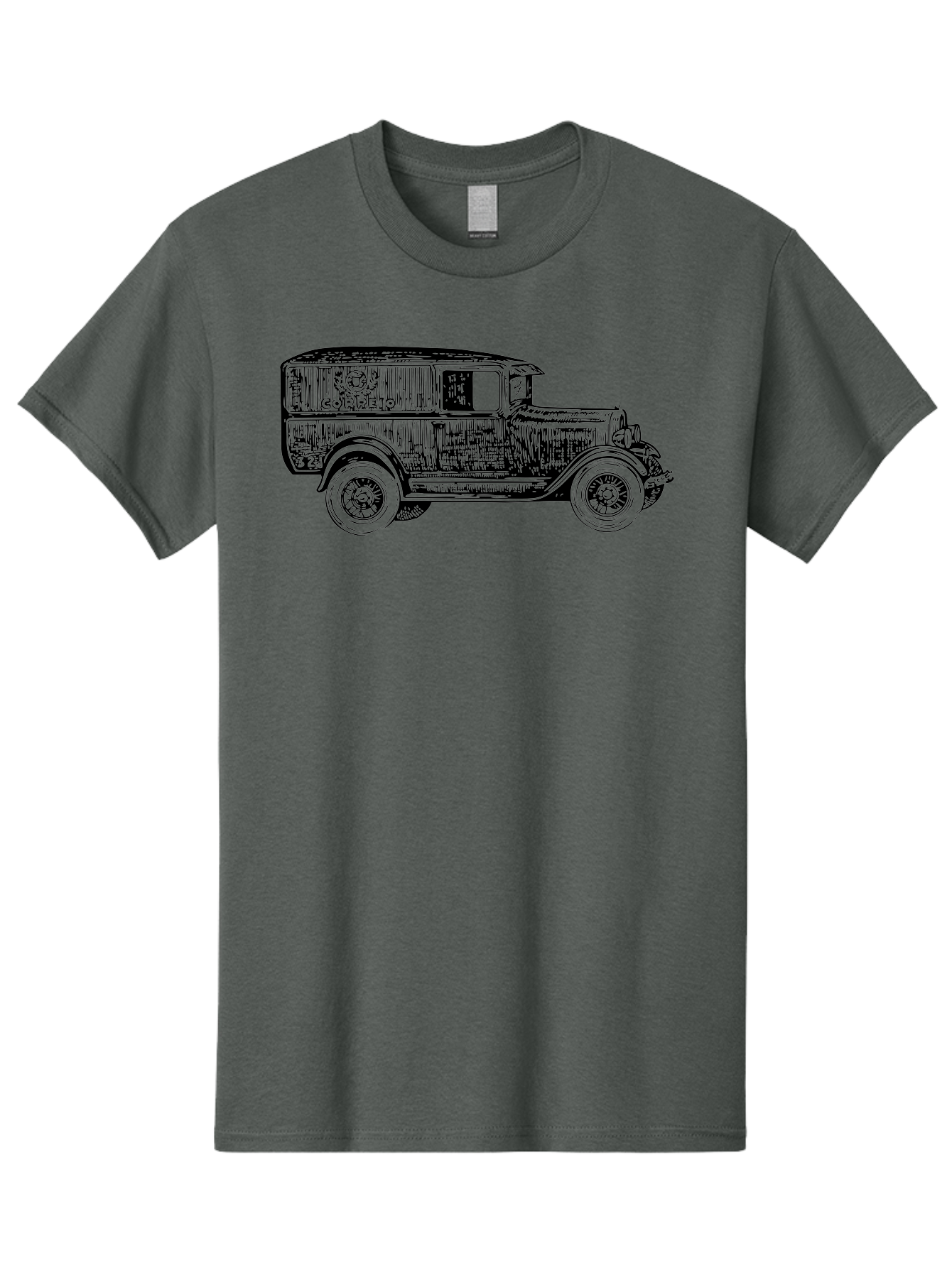 Correio Men'S Graphic Tee, 100% Cotton, Comfortable Casual Summer Wear, Machine Washable, Vintage Truck, Retro Vehicle, Classic Automobile, Correio Branding, Wooden Texture, Sketch Art, Antique Car, Nostalgic Design, Old-Fashioned, Aad784 25