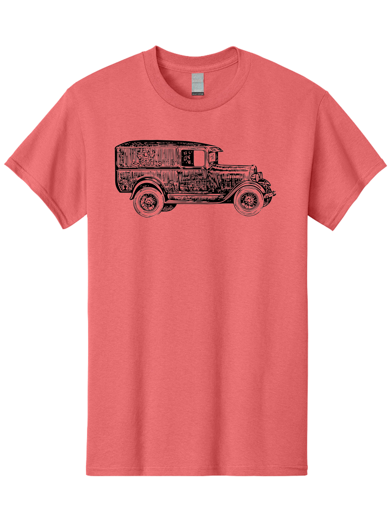 Correio Men'S Graphic Tee, 100% Cotton, Comfortable Casual Summer Wear, Machine Washable, Vintage Truck, Retro Vehicle, Classic Automobile, Correio Branding, Wooden Texture, Sketch Art, Antique Car, Nostalgic Design, Old-Fashioned, Aad784 19