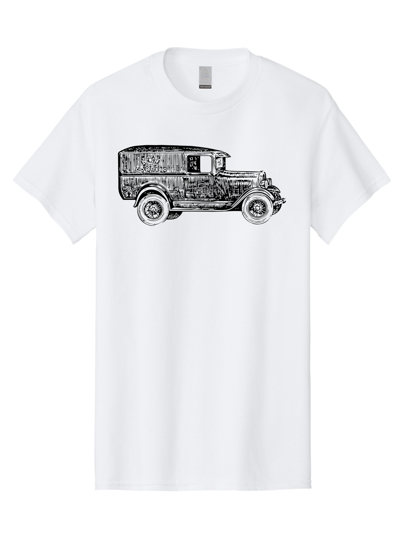 Correio Men'S Graphic Tee, 100% Cotton, Comfortable Casual Summer Wear, Machine Washable, Vintage Truck, Retro Vehicle, Classic Automobile, Correio Branding, Wooden Texture, Sketch Art, Antique Car, Nostalgic Design, Old-Fashioned, Aad784 3
