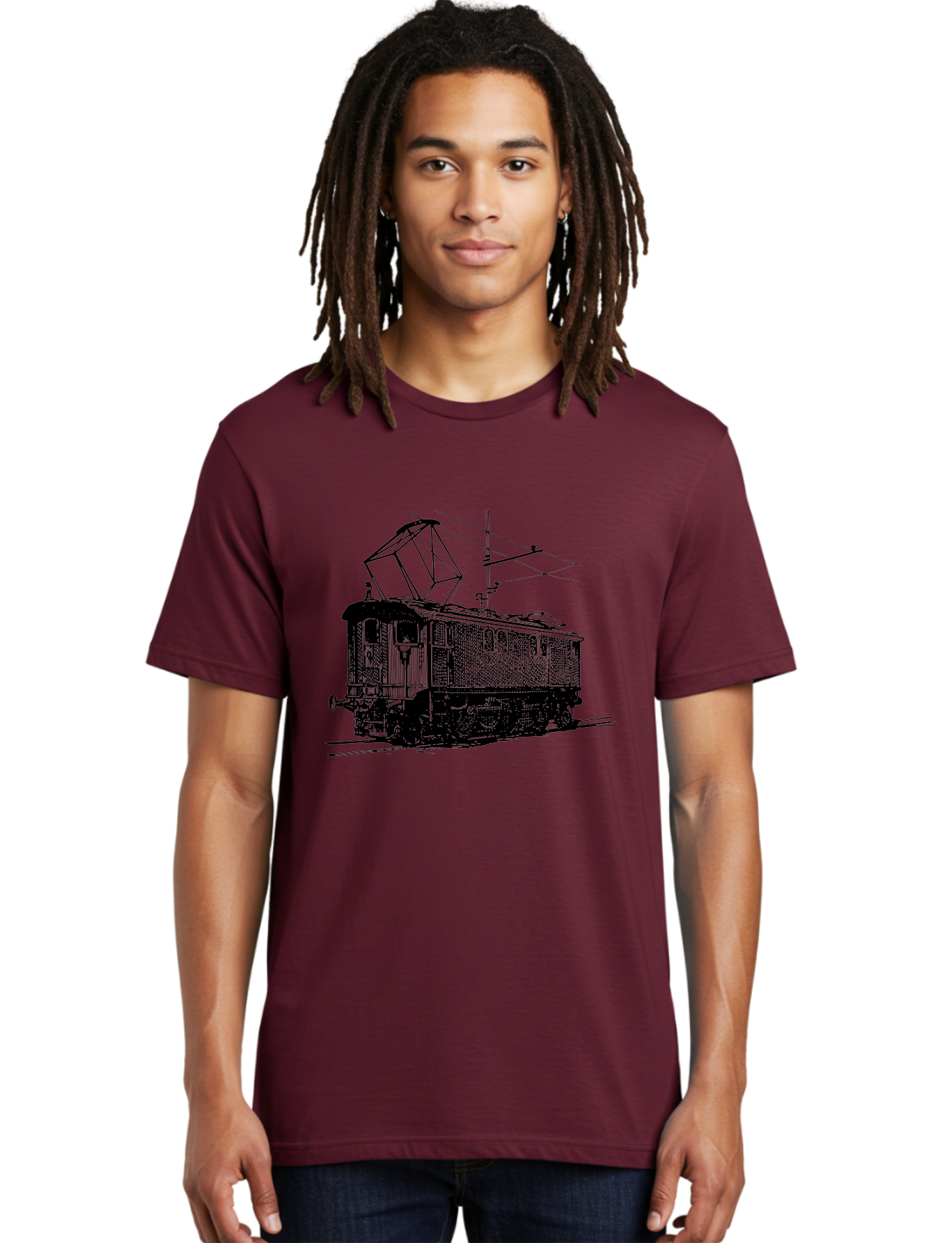 Electric-Train Men'S Graphic Tee, 100% Cotton, Comfortable Casual Summer Wear, Machine Washable, Vintage Electric Train, Railway Locomotive, Transportation Mode, Electric Power, Railway Technology, Historic Train Design, Public Transit Aad788 4