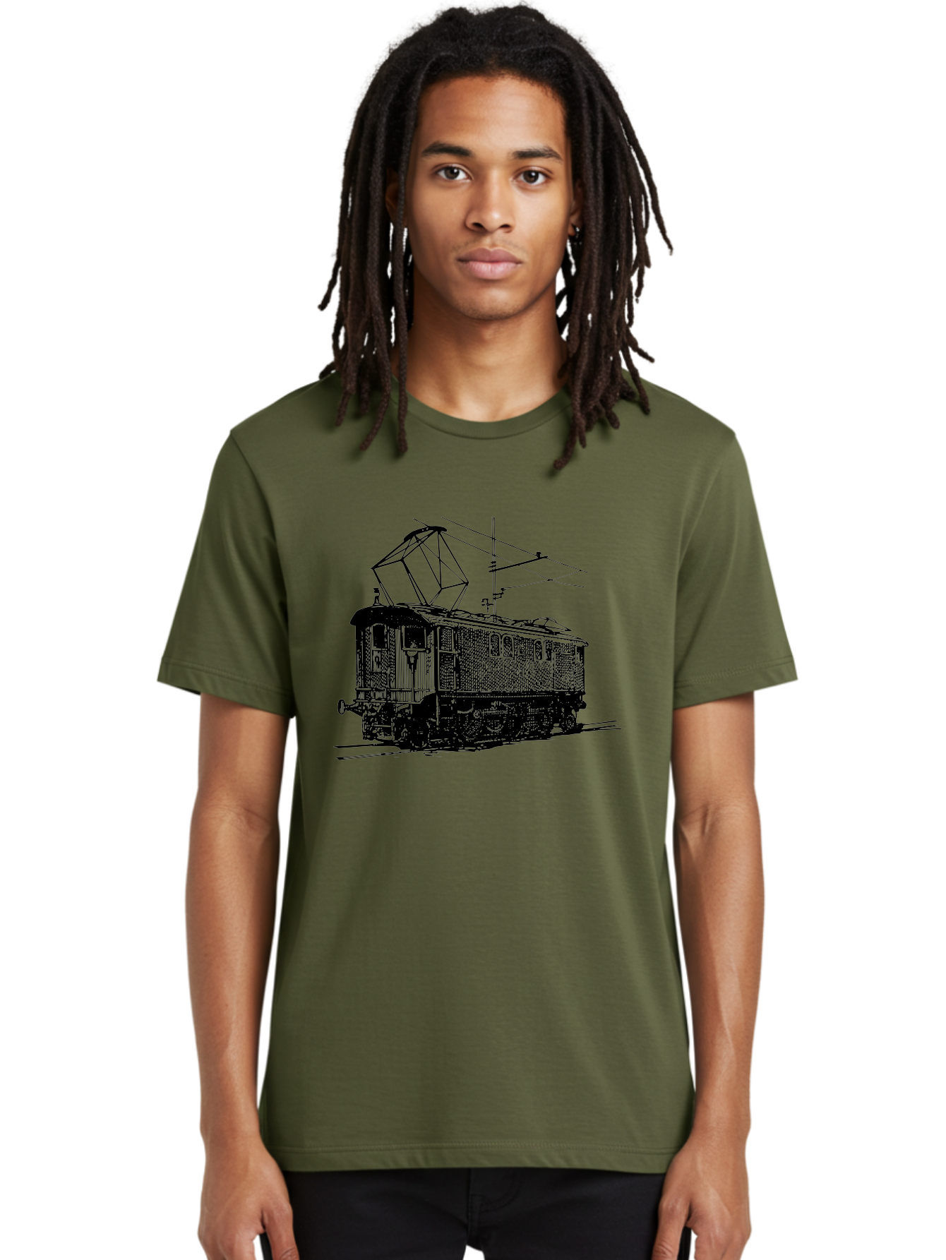 Electric-Train Men'S Graphic Tee, 100% Cotton, Comfortable Casual Summer Wear, Machine Washable, Vintage Electric Train, Railway Locomotive, Transportation Mode, Electric Power, Railway Technology, Historic Train Design, Public Transit Aad788 10