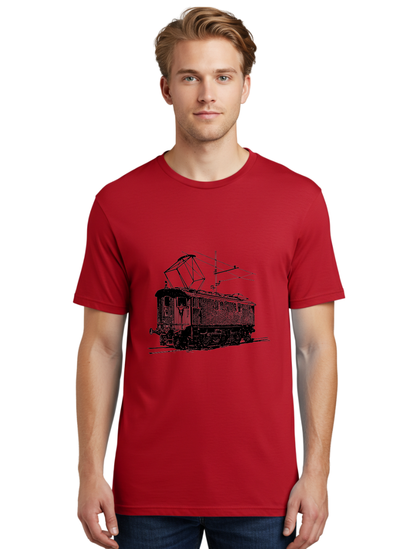 Electric-Train Men'S Graphic Tee, 100% Cotton, Comfortable Casual Summer Wear, Machine Washable, Vintage Electric Train, Railway Locomotive, Transportation Mode, Electric Power, Railway Technology, Historic Train Design, Public Transit Aad788 16