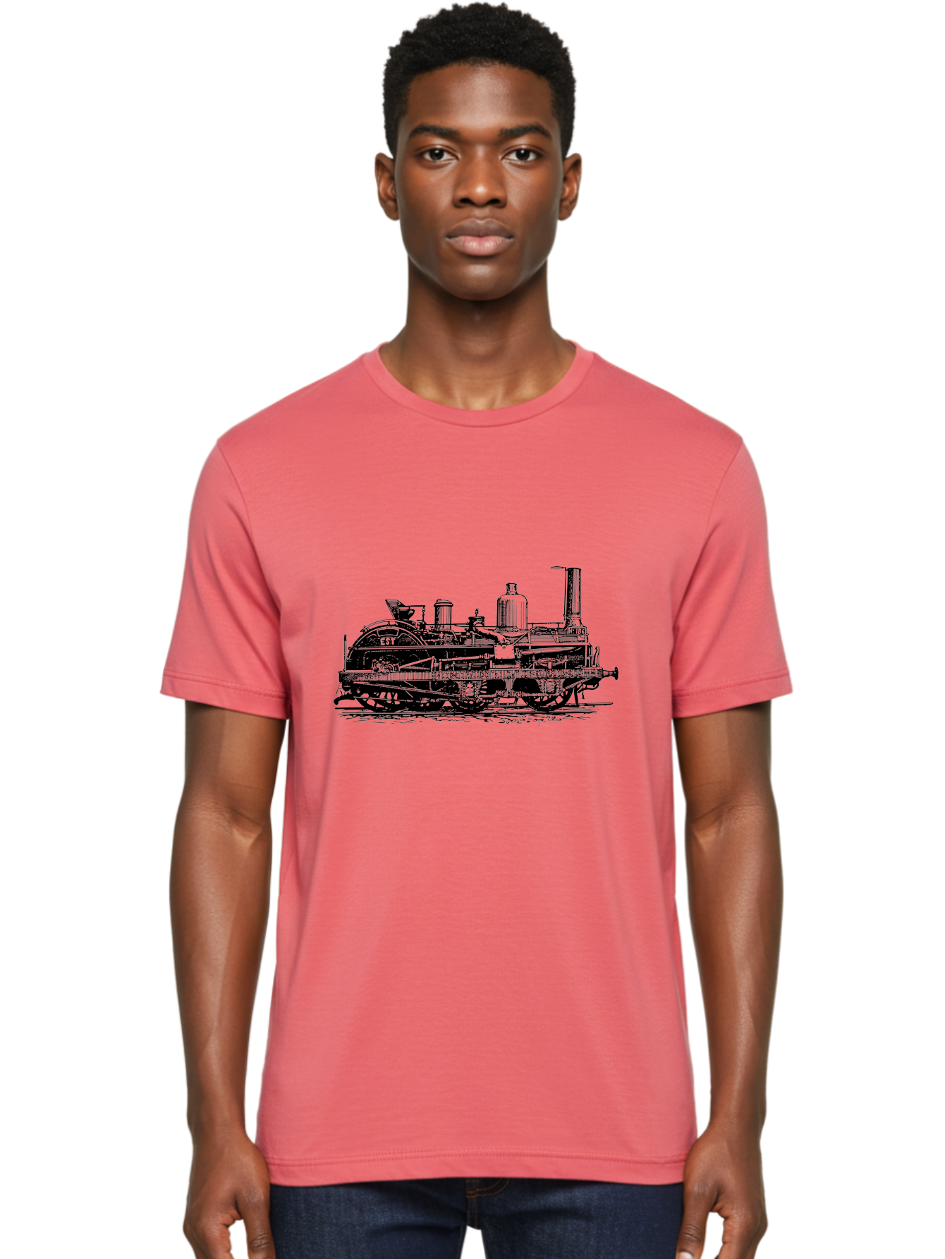 Est-Steam-Train Men'S Graphic Tee, 100% Cotton, Comfortable Casual Summer Wear, Machine Washable, Vintage Train Engine, Steam Locomotive, Classic Transportation, Esi Train, Rail Travel, Nostalgic Vehicle, Industrial Heritage, Old Train, Aad789 12