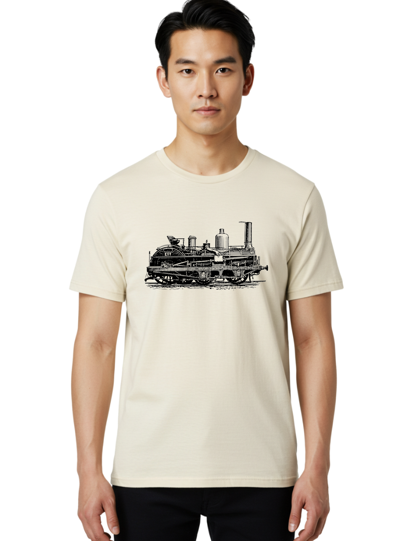 Est-Steam-Train Men'S Graphic Tee, 100% Cotton, Comfortable Casual Summer Wear, Machine Washable, Vintage Train Engine, Steam Locomotive, Classic Transportation, Esi Train, Rail Travel, Nostalgic Vehicle, Industrial Heritage, Old Train, Aad789 10