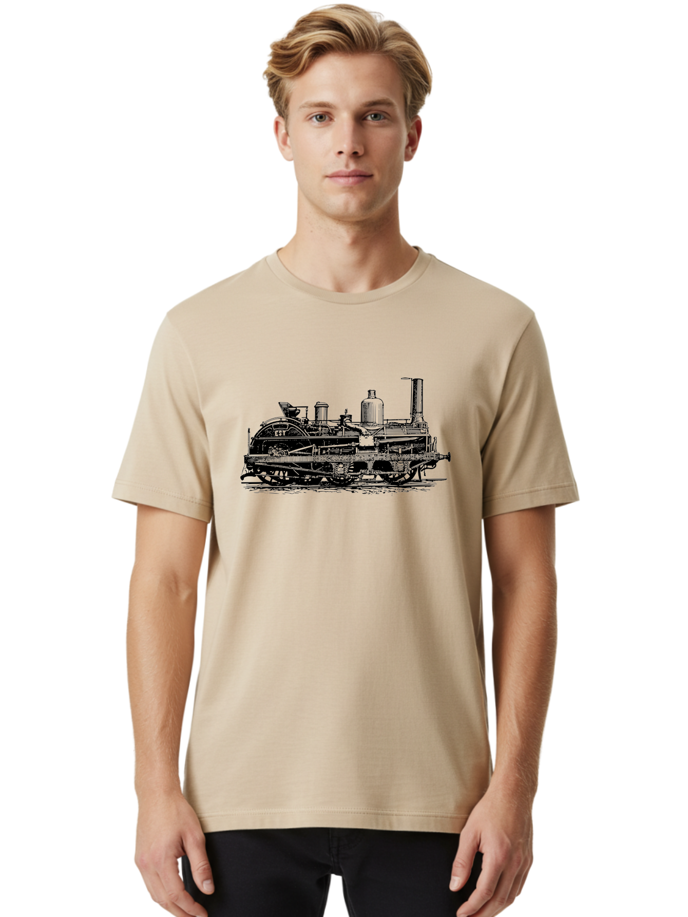 Est-Steam-Train Men'S Graphic Tee, 100% Cotton, Comfortable Casual Summer Wear, Machine Washable, Vintage Train Engine, Steam Locomotive, Classic Transportation, Esi Train, Rail Travel, Nostalgic Vehicle, Industrial Heritage, Old Train, Aad789 16