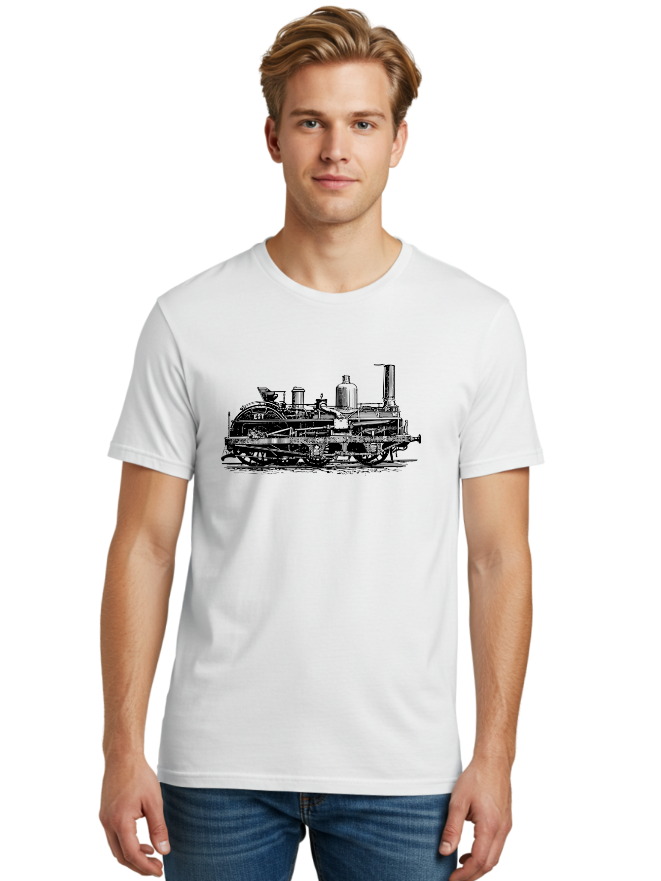 Est-Steam-Train Men'S Graphic Tee, 100% Cotton, Comfortable Casual Summer Wear, Machine Washable, Vintage Train Engine, Steam Locomotive, Classic Transportation, Esi Train, Rail Travel, Nostalgic Vehicle, Industrial Heritage, Old Train, Aad789 22