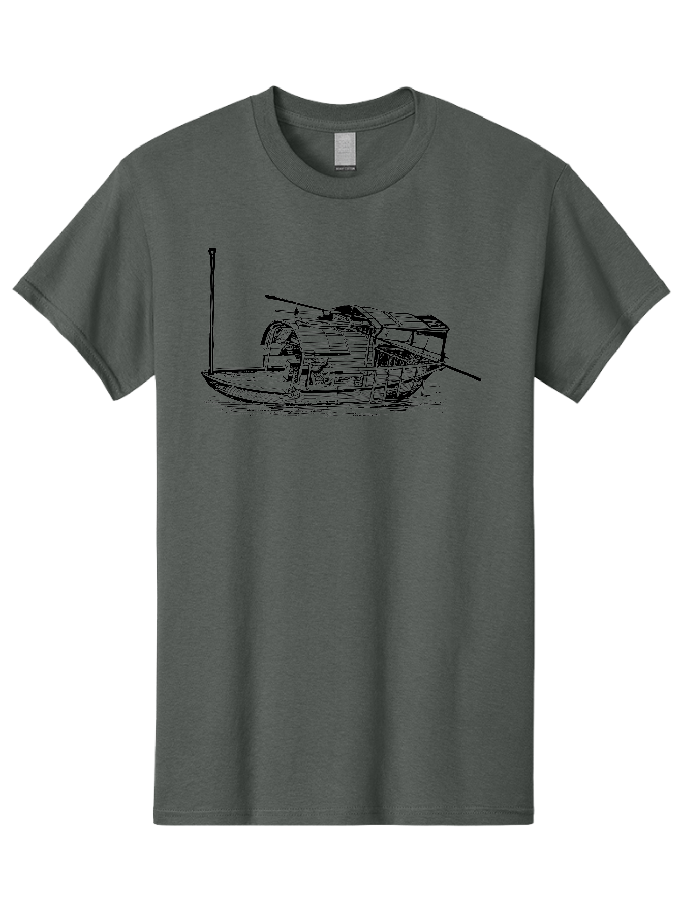 Floating-Houseboat Men'S Graphic Tee, 100% Cotton, Comfortable Casual Summer Wear, Machine Washable, Houseboat, Floating Home, Watercraft, Traditional Architecture, Serene Atmosphere, Vintage Illustration, Nautical Design, Peaceful Ambiance, Aad790 11