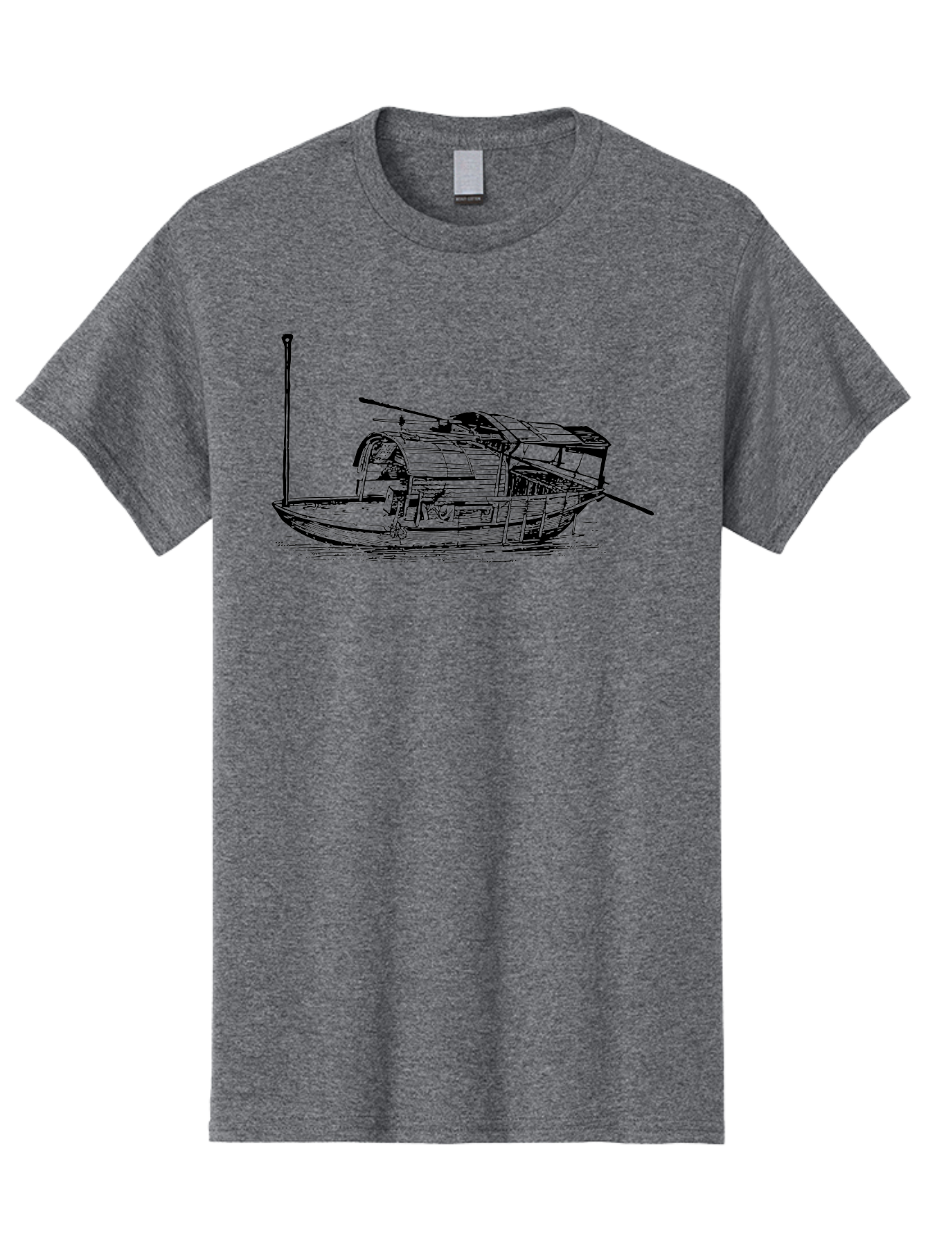 Floating-Houseboat Men'S Graphic Tee, 100% Cotton, Comfortable Casual Summer Wear, Machine Washable, Houseboat, Floating Home, Watercraft, Traditional Architecture, Serene Atmosphere, Vintage Illustration, Nautical Design, Peaceful Ambiance, Aad790 5