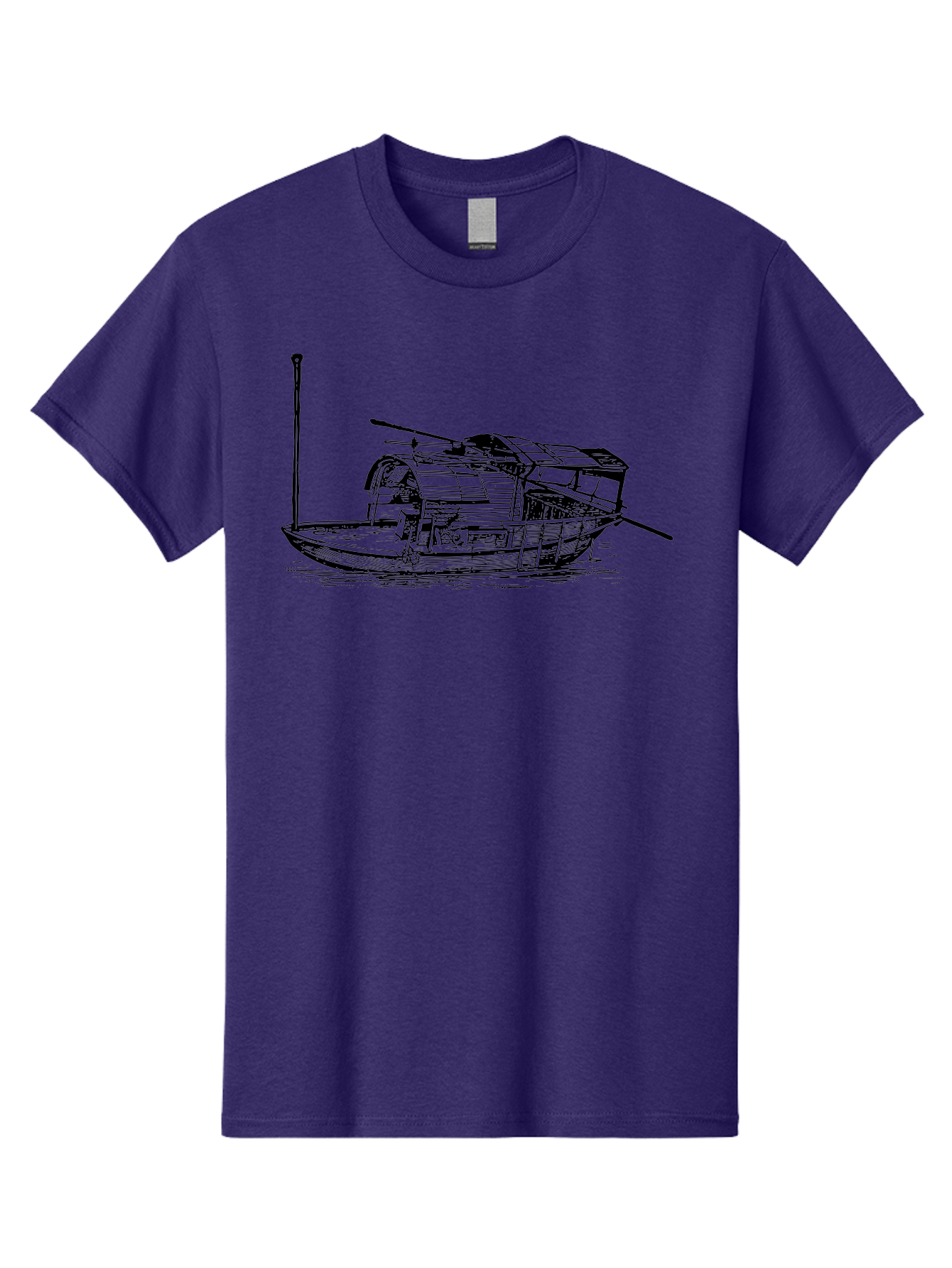 Floating-Houseboat Men'S Graphic Tee, 100% Cotton, Comfortable Casual Summer Wear, Machine Washable, Houseboat, Floating Home, Watercraft, Traditional Architecture, Serene Atmosphere, Vintage Illustration, Nautical Design, Peaceful Ambiance, Aad790 27