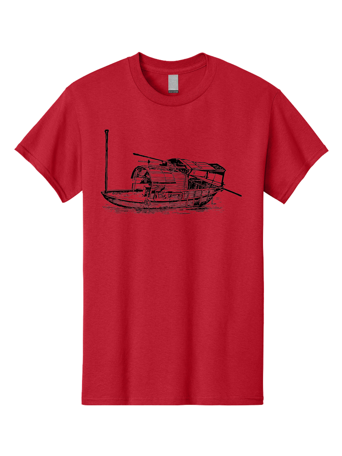 Floating-Houseboat Men'S Graphic Tee, 100% Cotton, Comfortable Casual Summer Wear, Machine Washable, Houseboat, Floating Home, Watercraft, Traditional Architecture, Serene Atmosphere, Vintage Illustration, Nautical Design, Peaceful Ambiance, Aad790 3