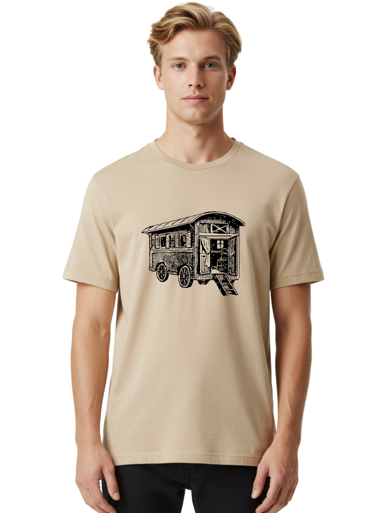 Gypsy-Vardo Men'S Graphic Tee, 100% Cotton, Comfortable Casual Summer Wear, Machine Washable, Gypsy Caravan, Vintage Trailer, Wooden Caravan, Rustic Charm, Travel Trailer, Nomadic Lifestyle, Alternative Living, Bohemian Style Aad791 4