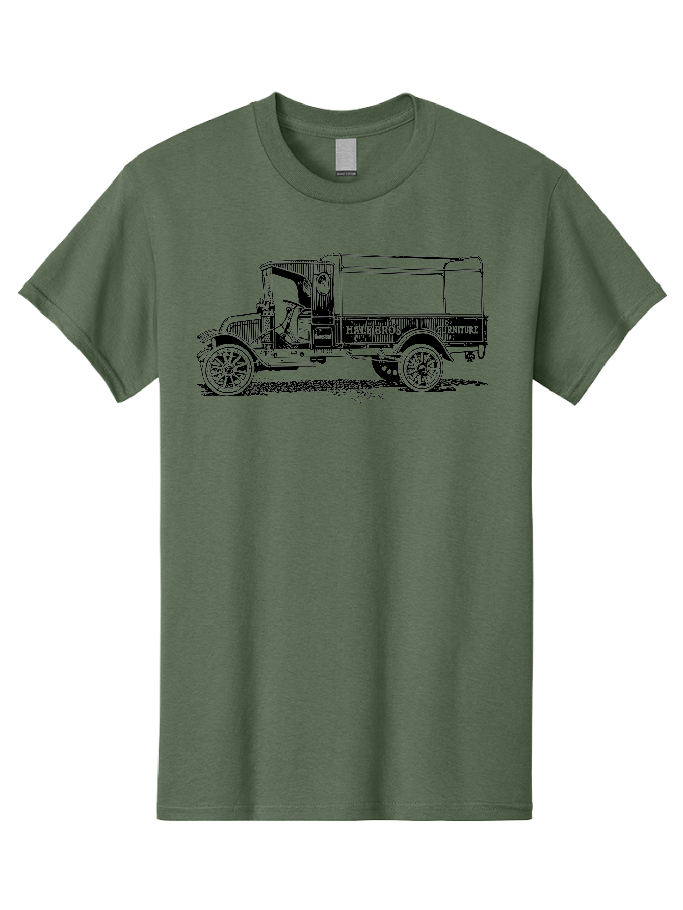 Hall-Bros-Furniture Men'S Graphic Tee, 100% Cotton, Comfortable Casual Summer Wear, Machine Washable, Vintage Truck, Antique Delivery Vehicle, Hale Bros Furniture, Classic Truck Design, Old Truck, Retro Transportation, Furniture Delivery, Aad792 23