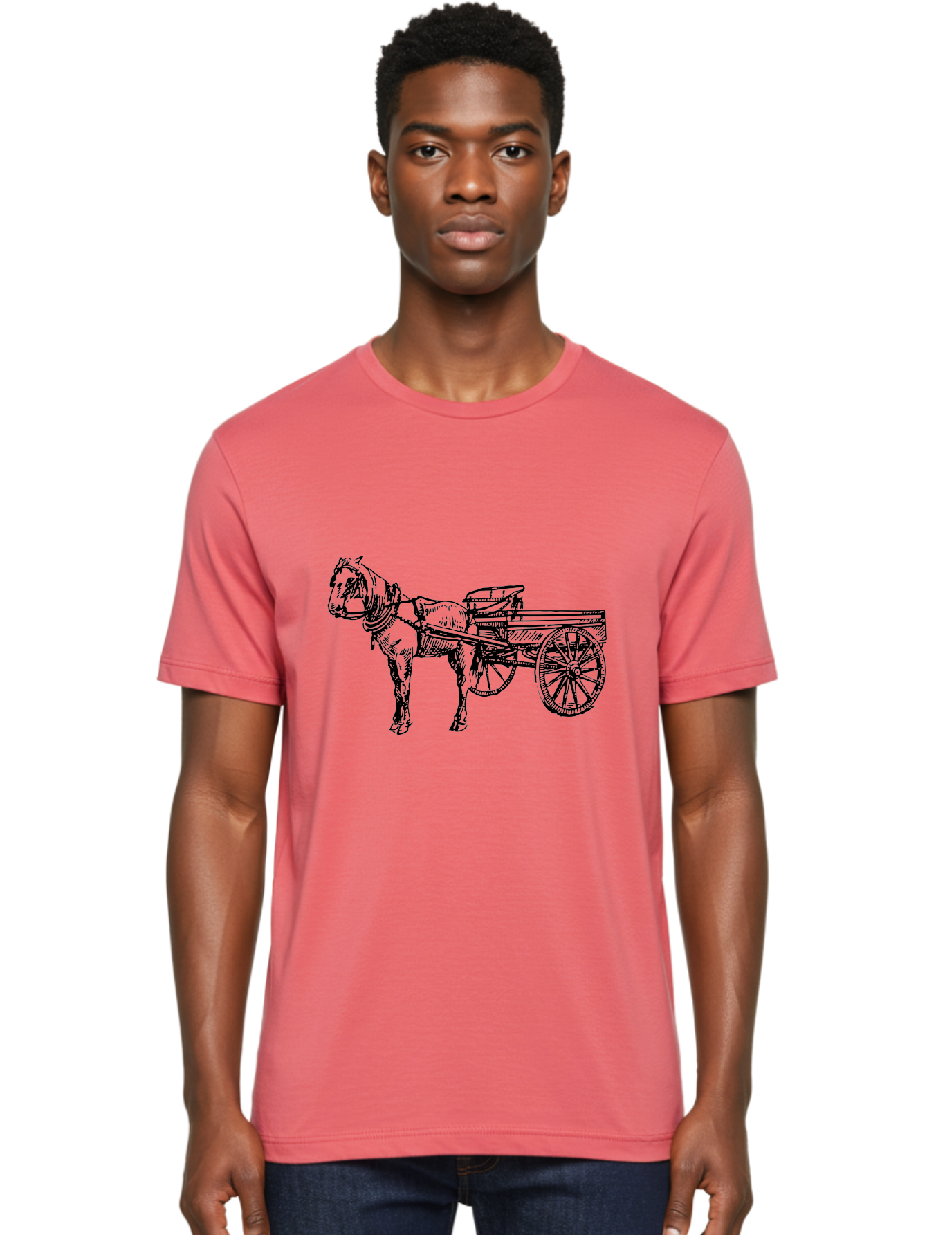 Horse-And-Cart Men'S Graphic Tee, 100% Cotton, Comfortable Casual Summer Wear, Machine Washable, Horse Drawn Cart, Vintage Transportation, Traditional Carriage, Horse Harness, Wooden Cart Wheels, Classic Illustration, Historical Vehicle, Aad793 28