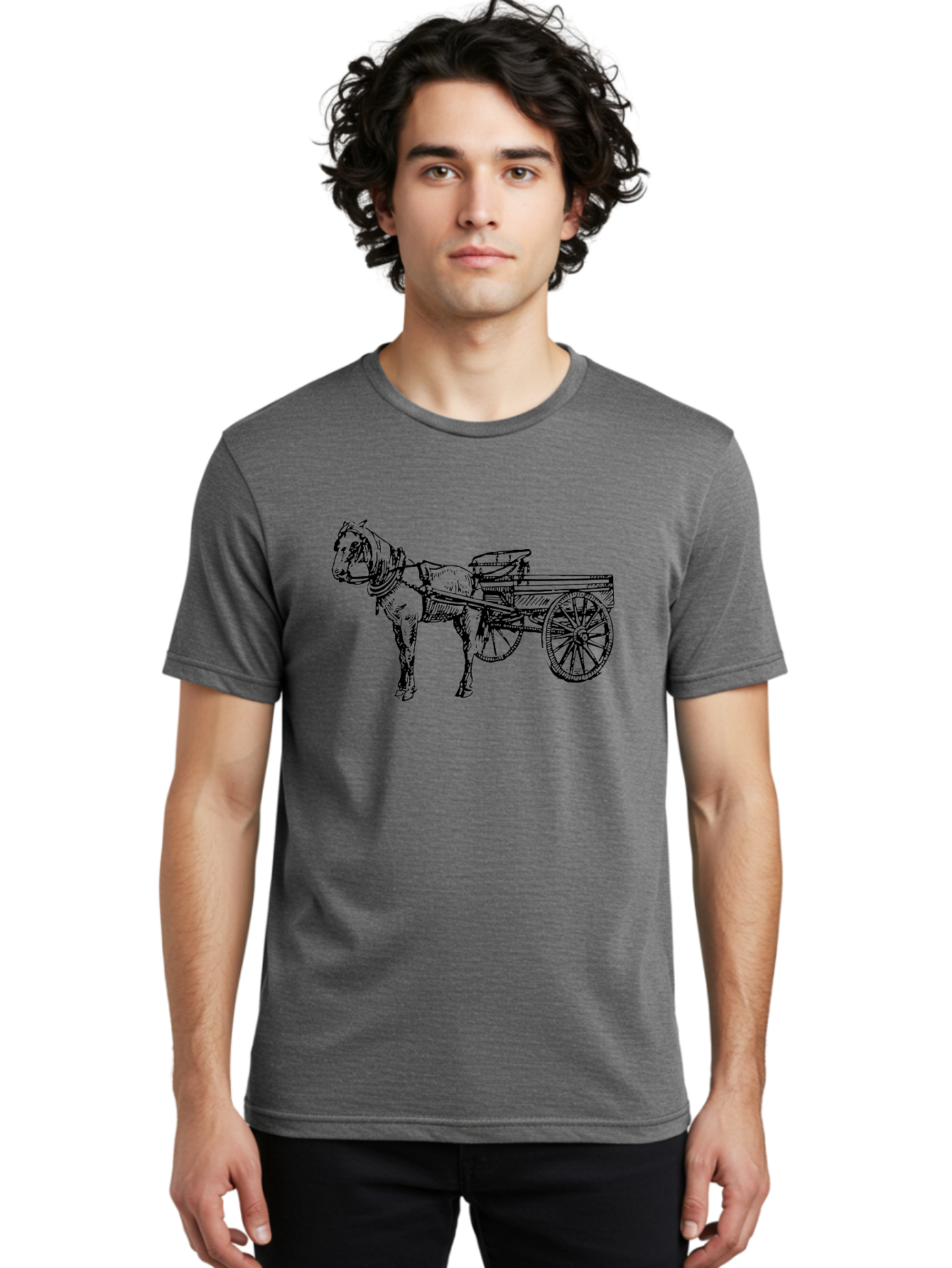 Horse-And-Cart Men'S Graphic Tee, 100% Cotton, Comfortable Casual Summer Wear, Machine Washable, Horse Drawn Cart, Vintage Transportation, Traditional Carriage, Horse Harness, Wooden Cart Wheels, Classic Illustration, Historical Vehicle, Aad793 16