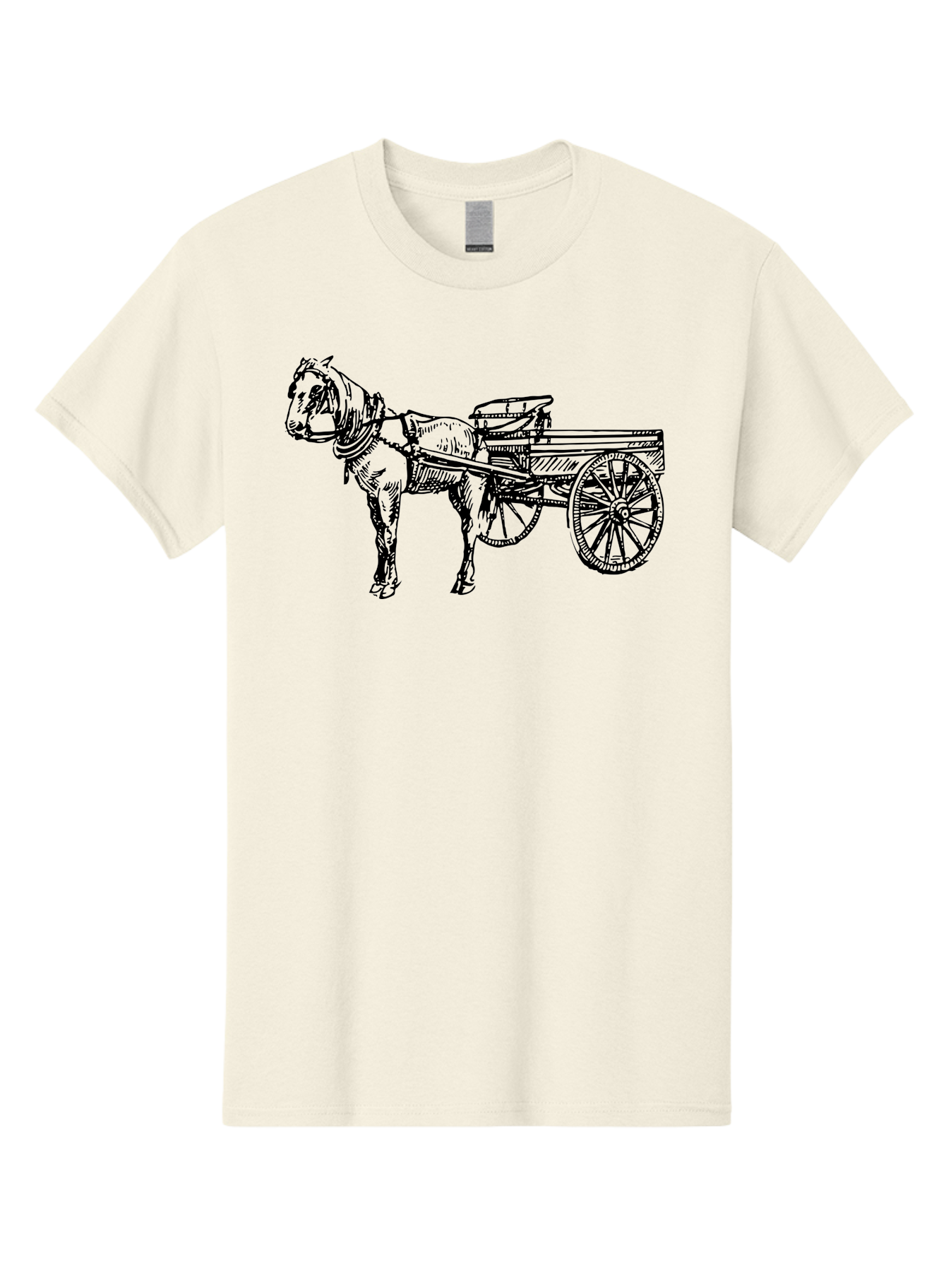 Horse-And-Cart Men'S Graphic Tee, 100% Cotton, Comfortable Casual Summer Wear, Machine Washable, Horse Drawn Cart, Vintage Transportation, Traditional Carriage, Horse Harness, Wooden Cart Wheels, Classic Illustration, Historical Vehicle, Aad793 13