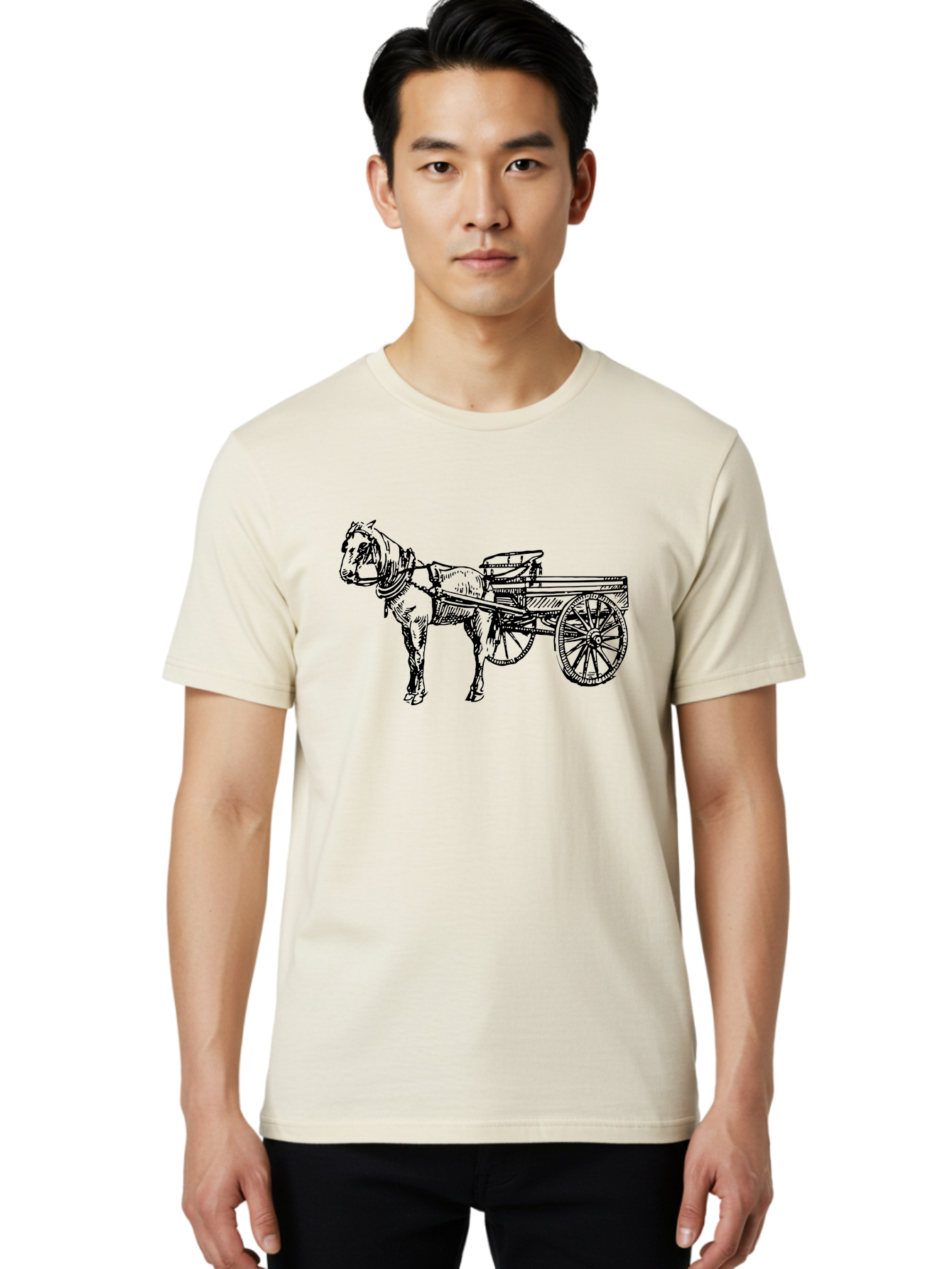 Horse-And-Cart Men'S Graphic Tee, 100% Cotton, Comfortable Casual Summer Wear, Machine Washable, Horse Drawn Cart, Vintage Transportation, Traditional Carriage, Horse Harness, Wooden Cart Wheels, Classic Illustration, Historical Vehicle, Aad793 14