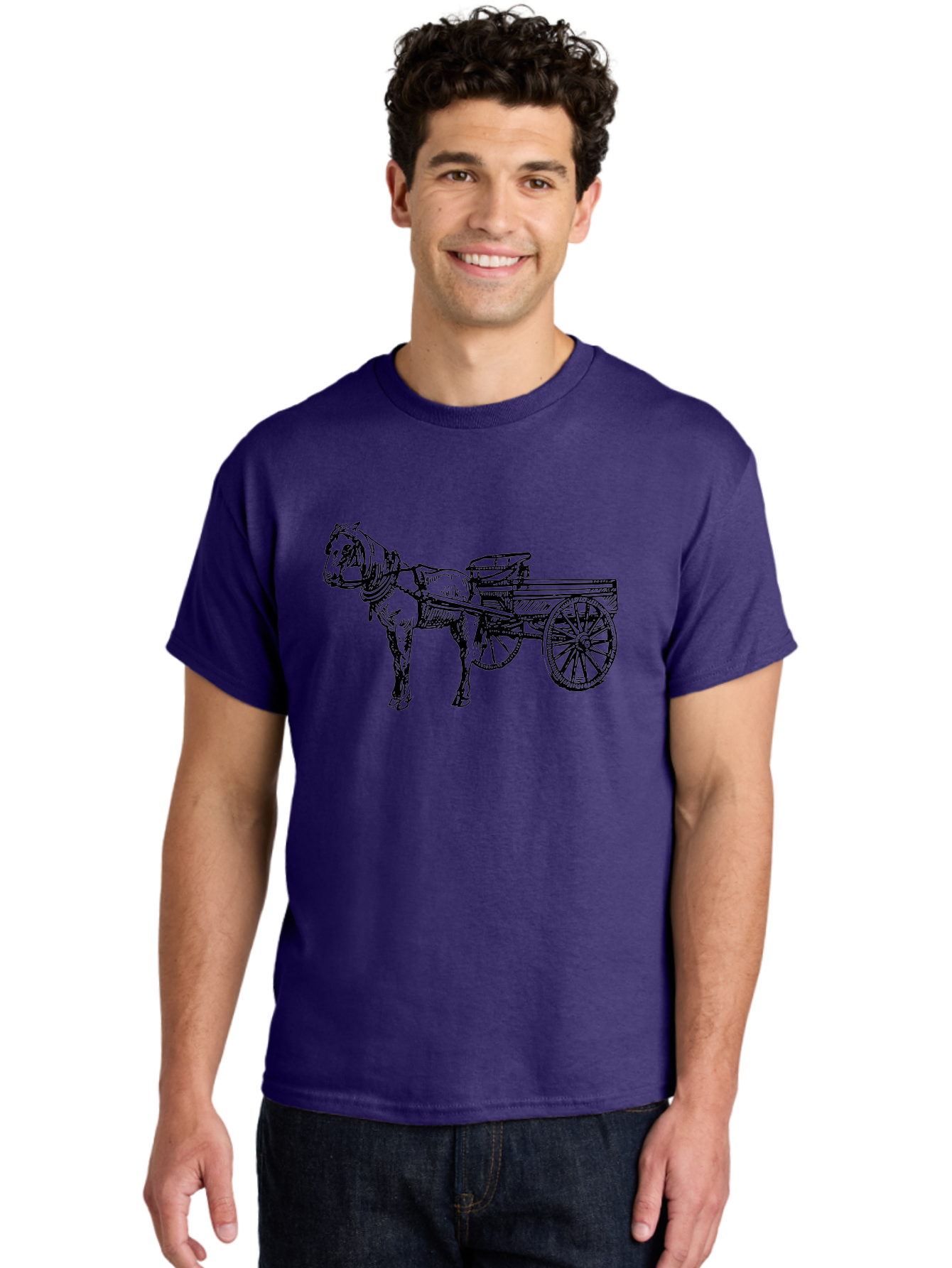 Horse-And-Cart Men'S Graphic Tee, 100% Cotton, Comfortable Casual Summer Wear, Machine Washable, Horse Drawn Cart, Vintage Transportation, Traditional Carriage, Horse Harness, Wooden Cart Wheels, Classic Illustration, Historical Vehicle, Aad793 26