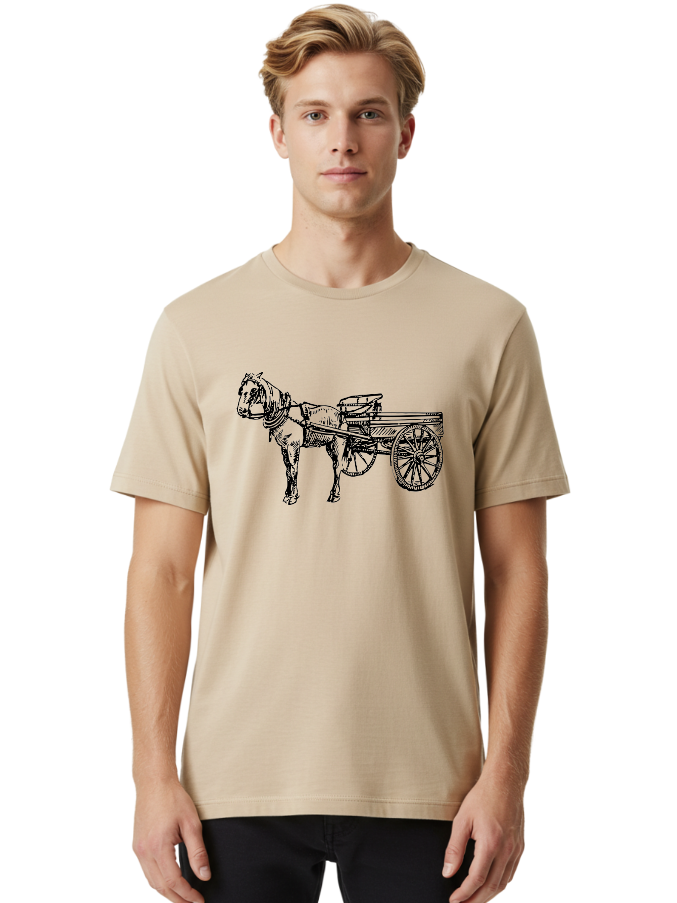 Horse-And-Cart Men'S Graphic Tee, 100% Cotton, Comfortable Casual Summer Wear, Machine Washable, Horse Drawn Cart, Vintage Transportation, Traditional Carriage, Horse Harness, Wooden Cart Wheels, Classic Illustration, Historical Vehicle, Aad793 6