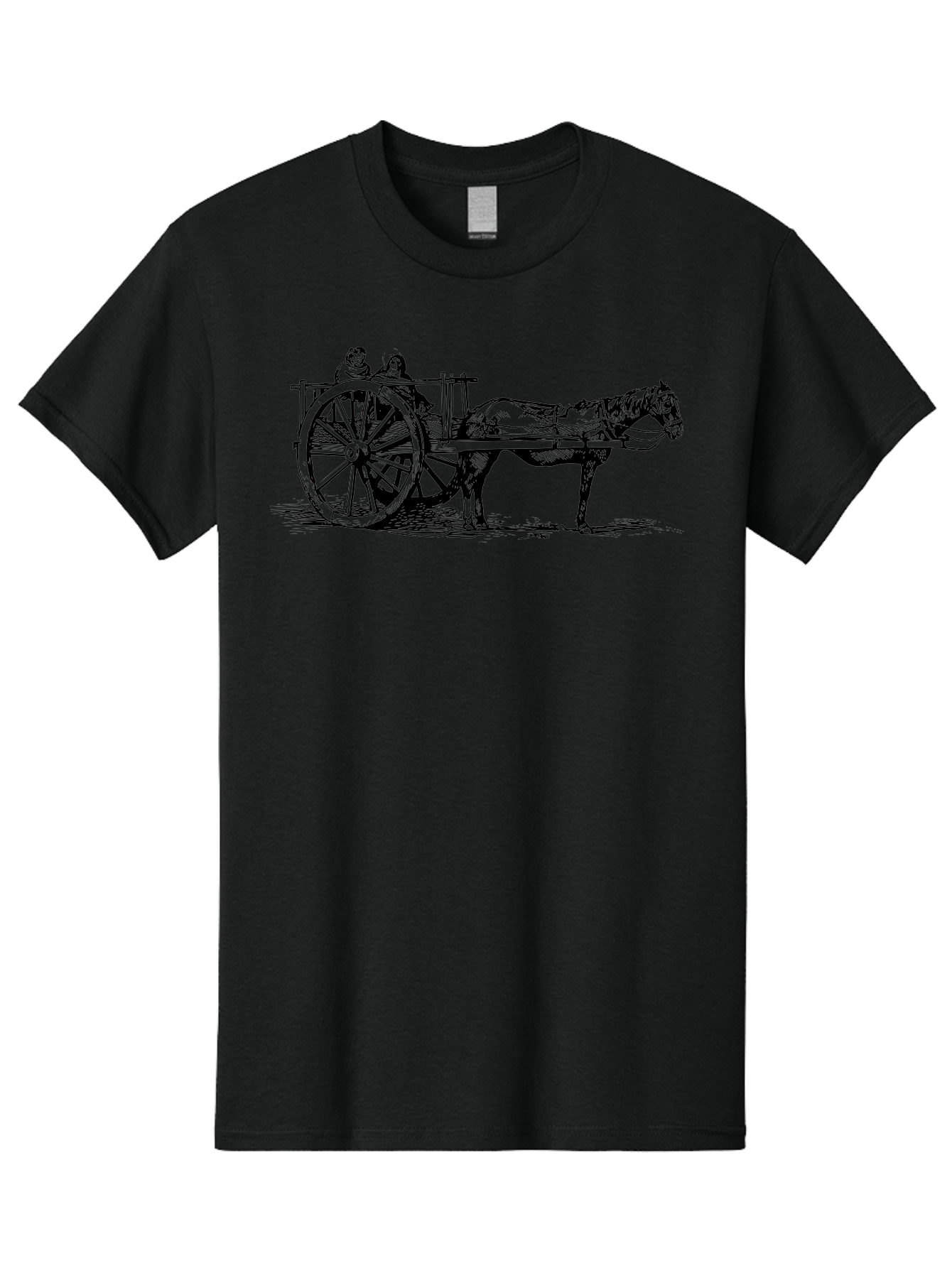 Horse-Drawn-Cart Men'S Graphic Tee, 100% Cotton, Comfortable Casual Summer Wear, Machine Washable, Vintage Horse Cart, Horse Drawn Carriage, Traditional Transportation, Classic Cart Illustration, Horse And Carriage, People Riding Cart, Aad795 23